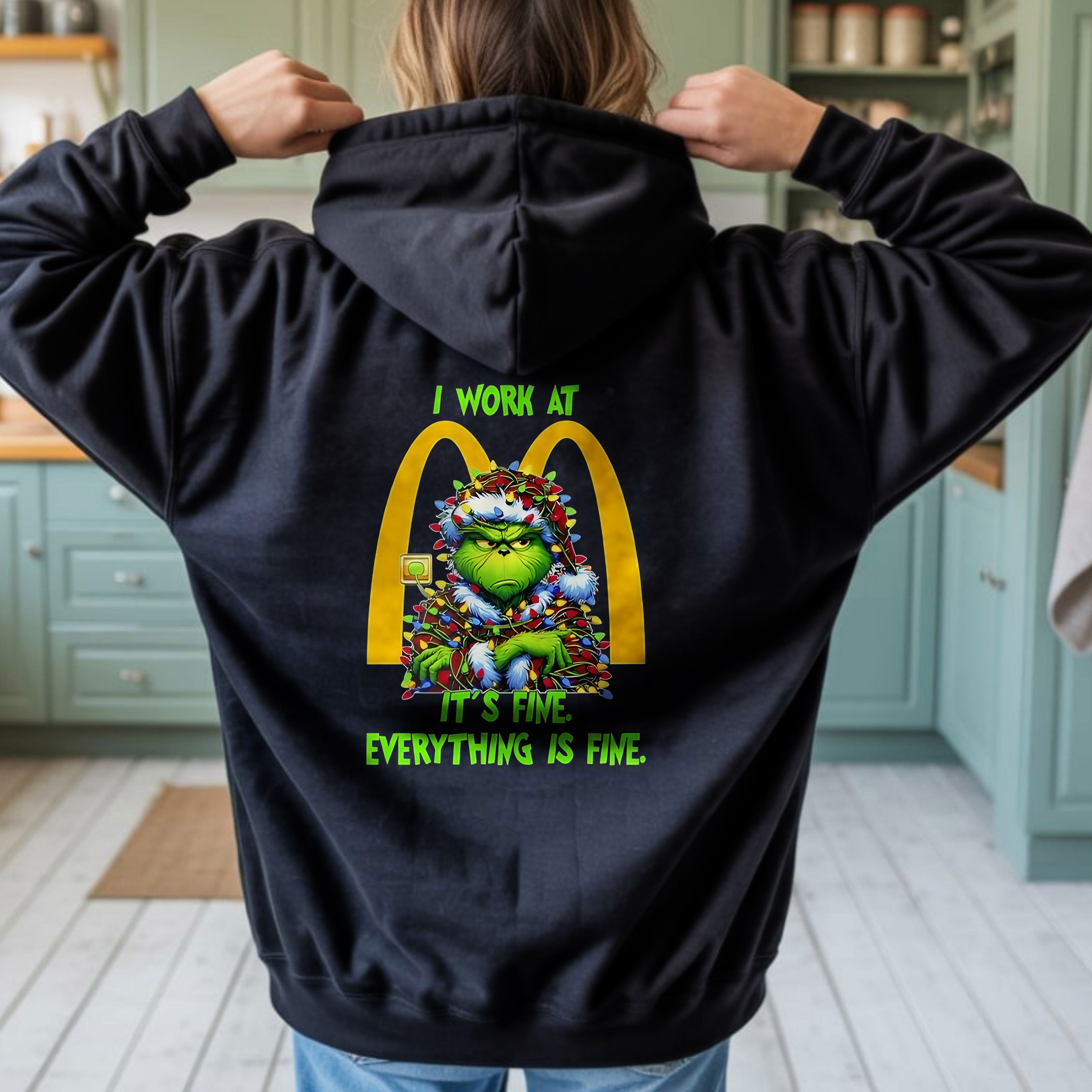 Grinch Quote McDonald’s Christmas T-Shirt – Funny I Work At McDonald’s It’s Fine Everything Is Fine Vintage Bootleg Holiday Tee