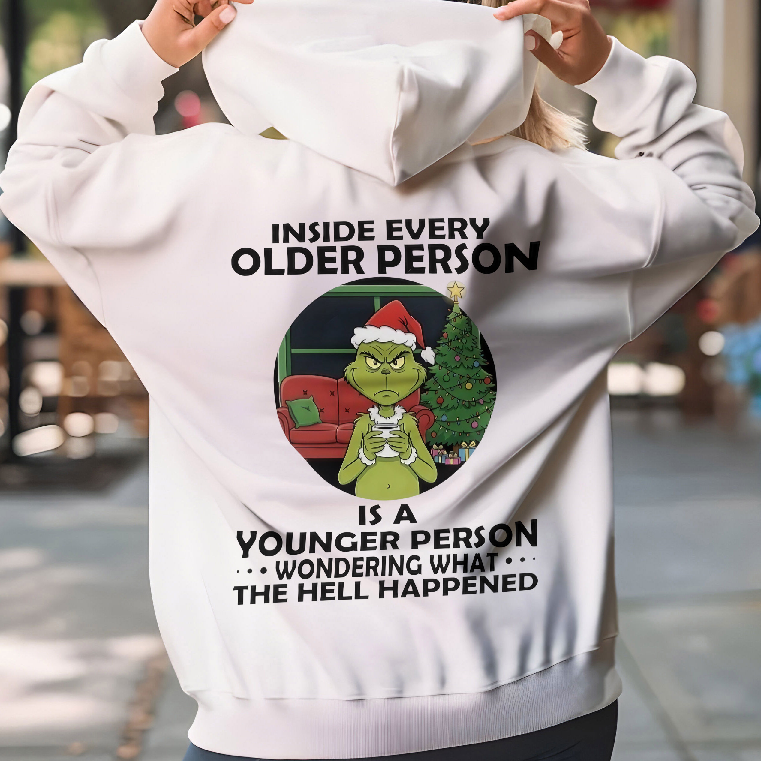 Grinch Quote Christmas T-Shirt – Funny Inside Every Older Person Is A Younger Person Wondering What Happened Vintage Bootleg Holiday Tee