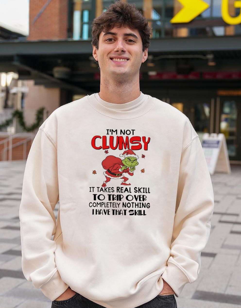 Grinch Quote Christmas T-Shirt – Funny I’m Not Clumsy It Takes Skill To Trip Over Nothing Vintage Bootleg Holiday Tee