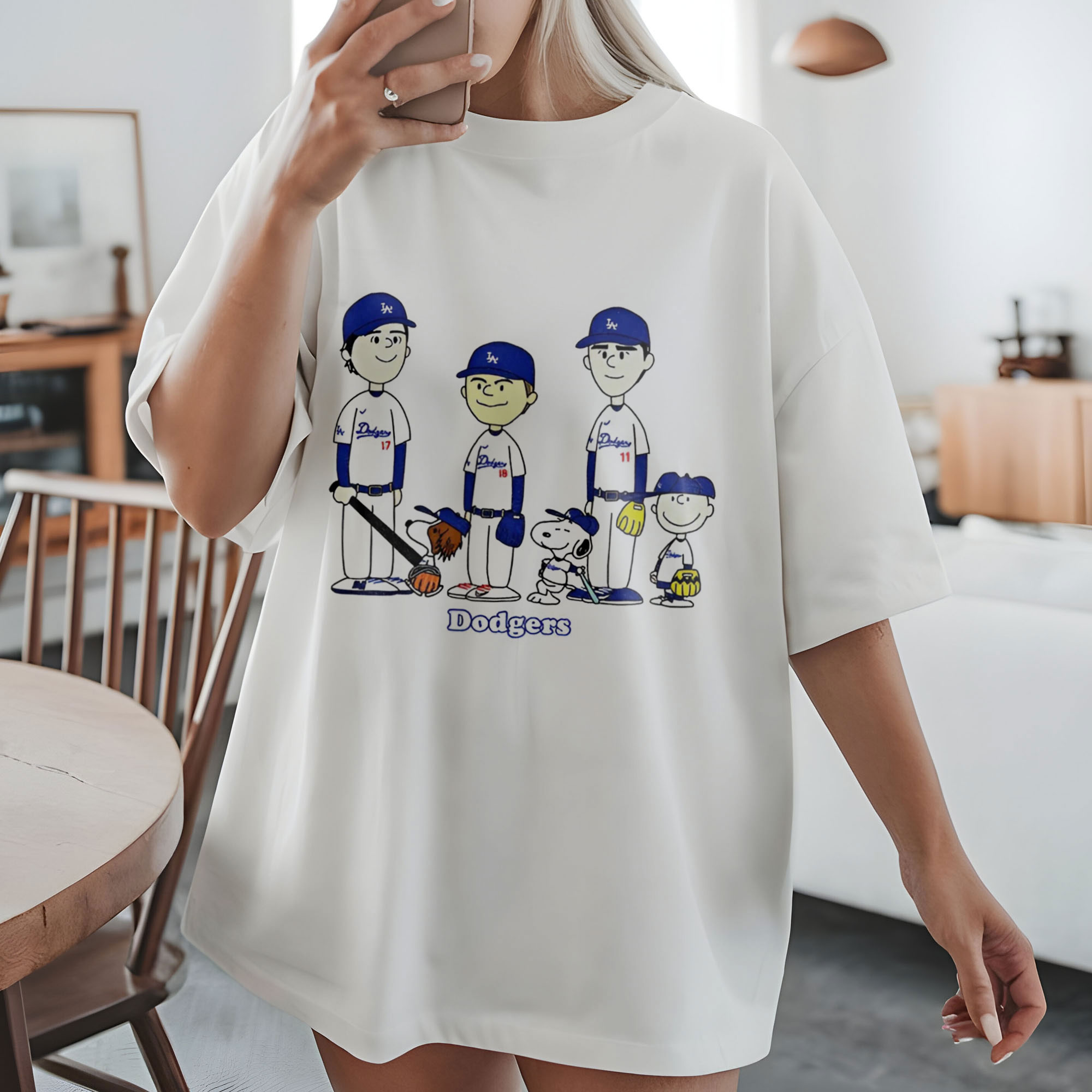 Peanuts Dodgers Baseball Players Line-Up Los Angeles MLB Team Cartoon Fan Apparel T-Shirt, Hoodie & Sweatshirt