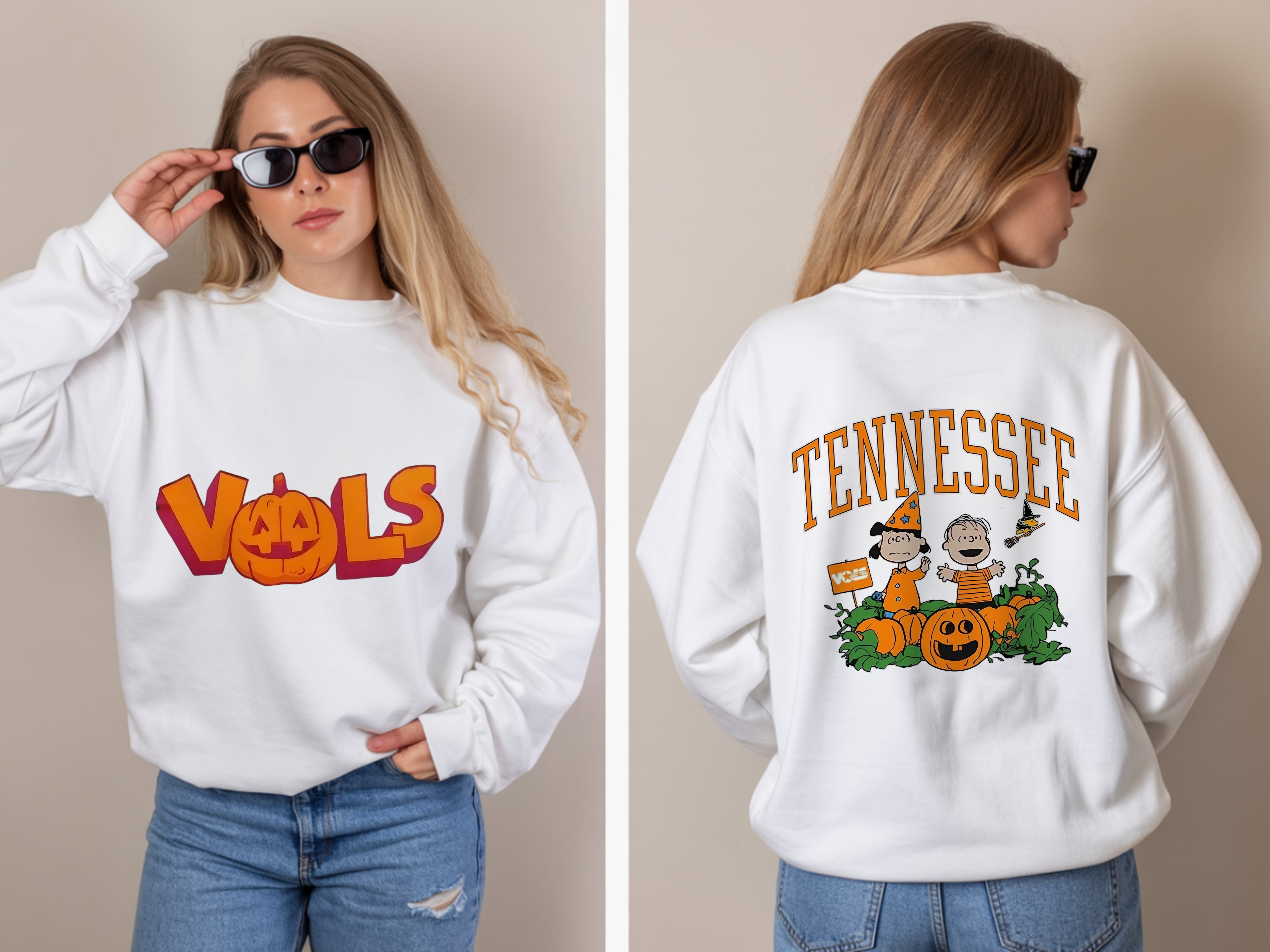 Peanuts Family x Tennessee Vols Halloween 2-Sided Orange Pumpkin NCAA Vintage Bootleg Spooky Holiday Apparel – T-Shirt, Hoodie & Sweatshirt