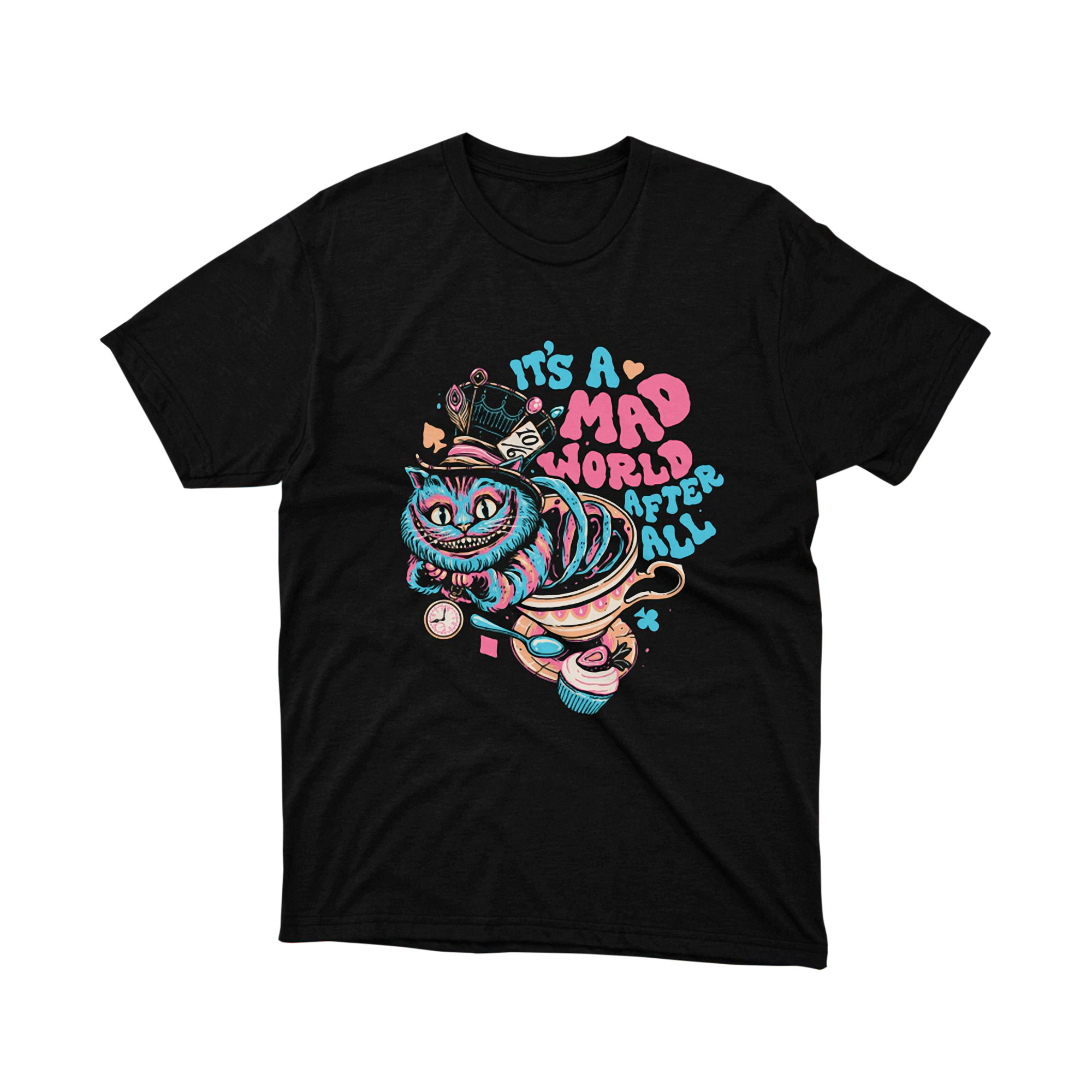Alice in Wonderland Cheshire Cat Mad World Neon T Shirt
