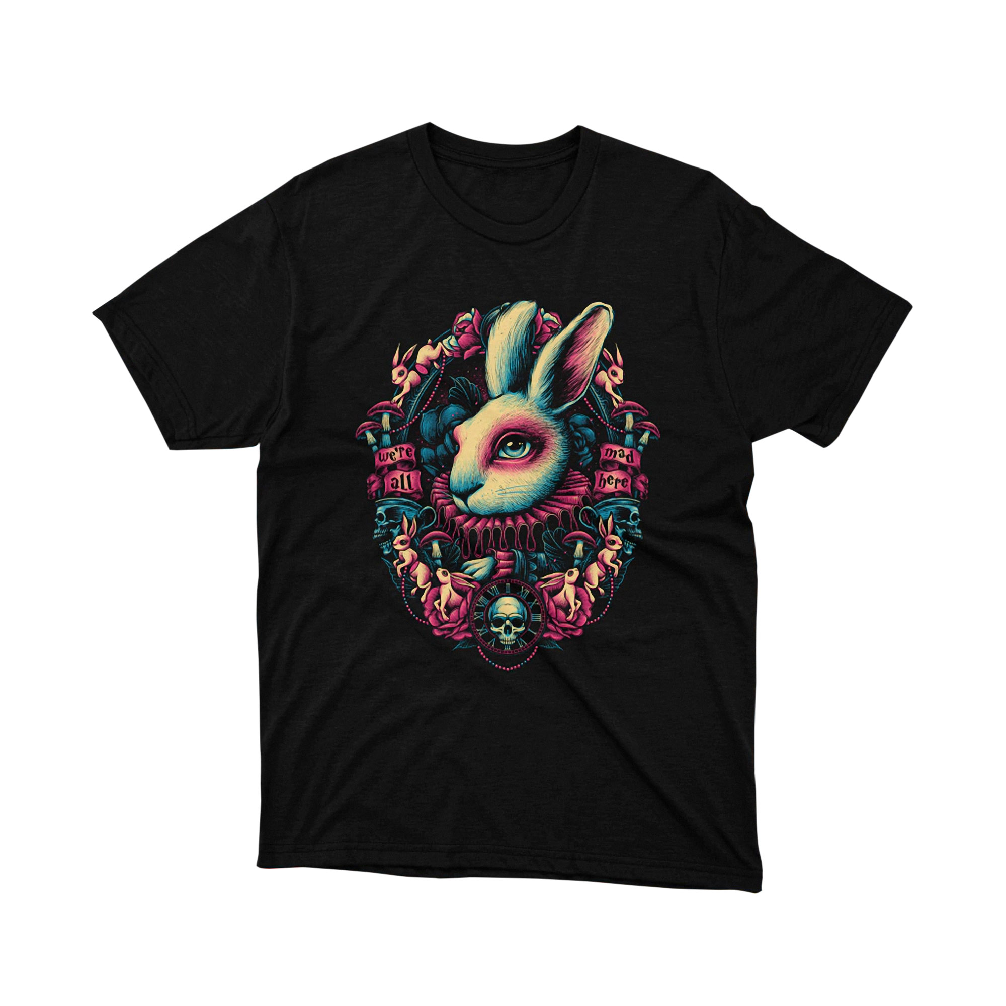 Alice in Wonderland White Rabbit We Are All Mad Here T Shirt