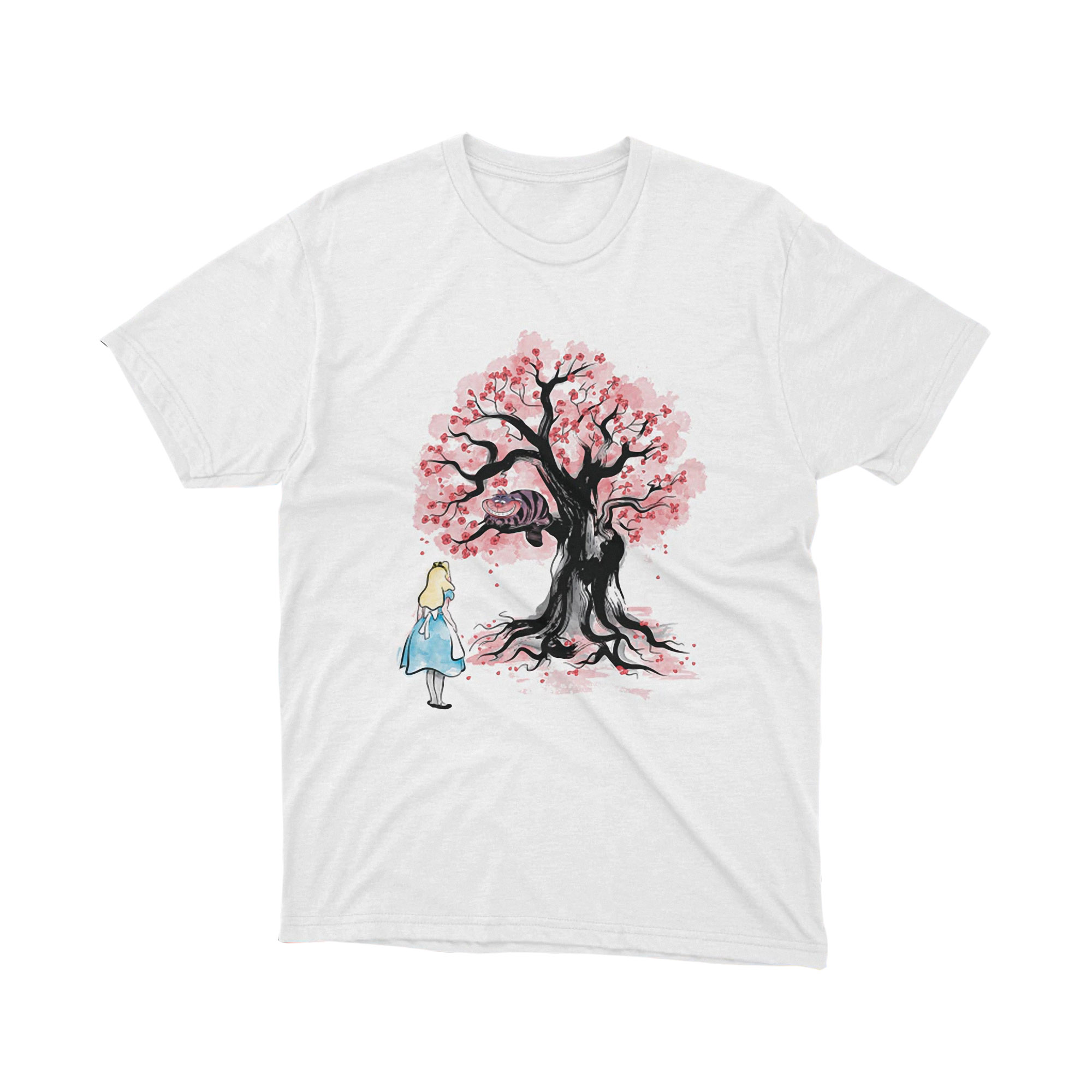 Alice Wonderland Sakura Tree Cheshire Cat T Shirt