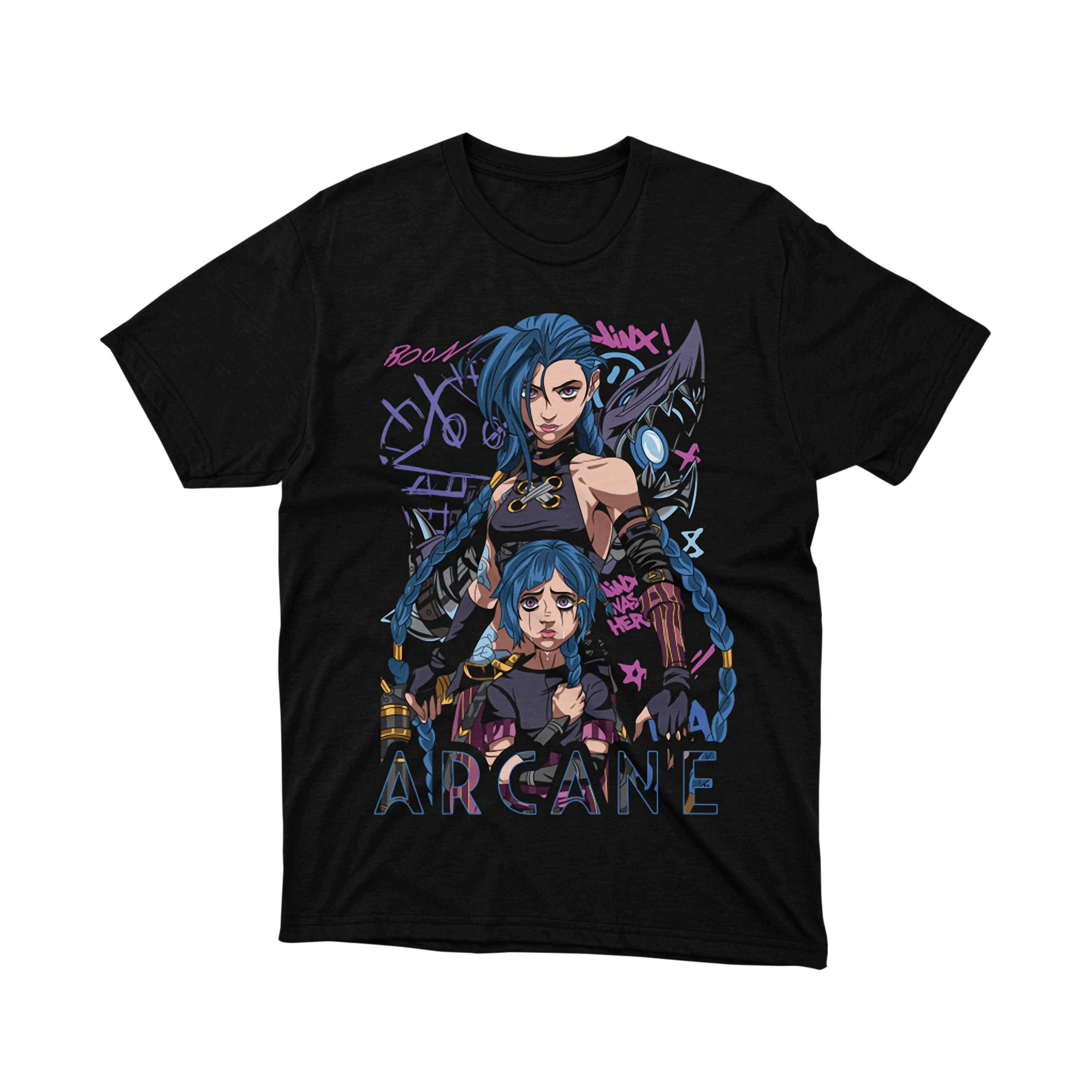 Arcane Jinx Graffiti Cyan Pink Street Art Tee Shirt