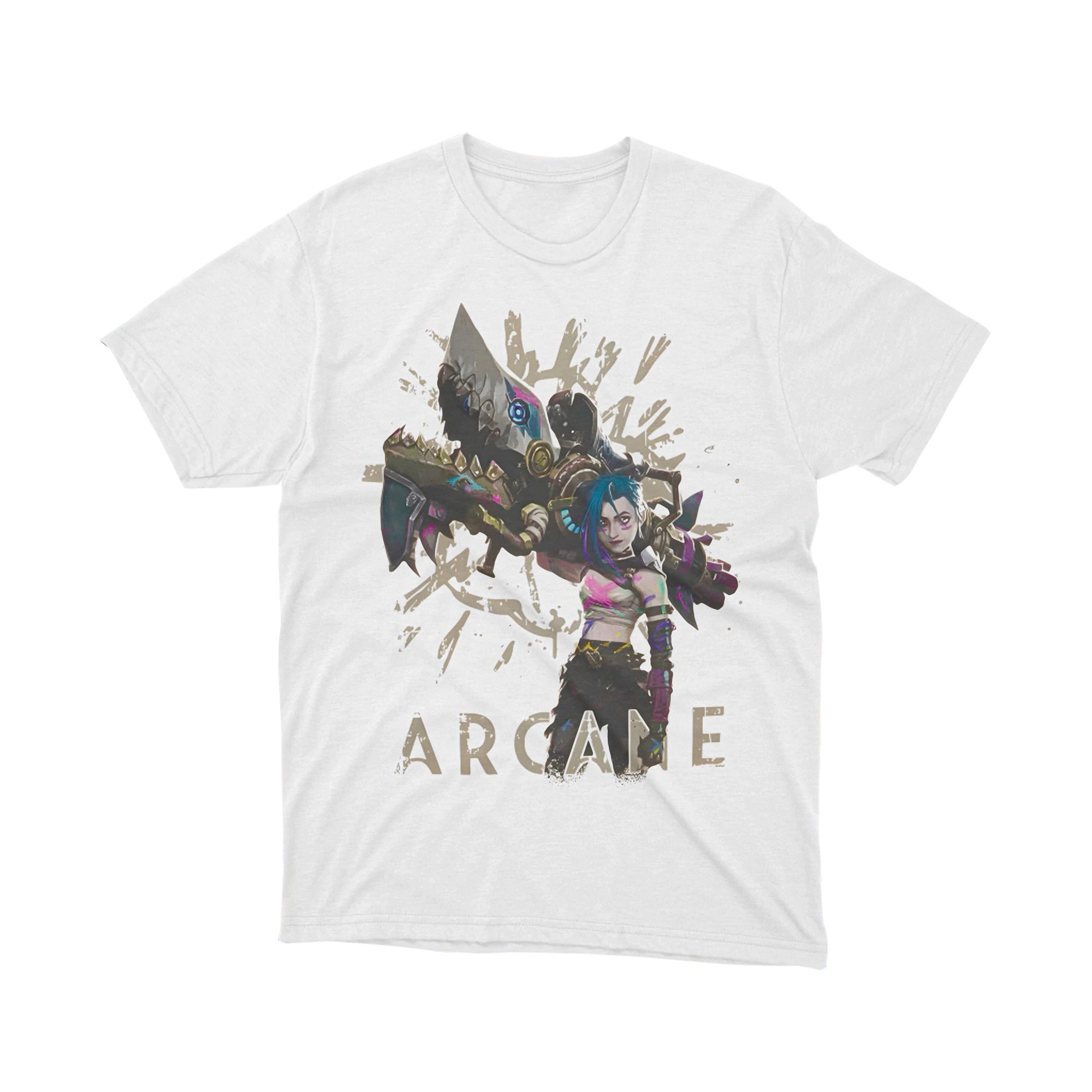 Arcane Jinx Pow Pow Minigun Character T Shirt White