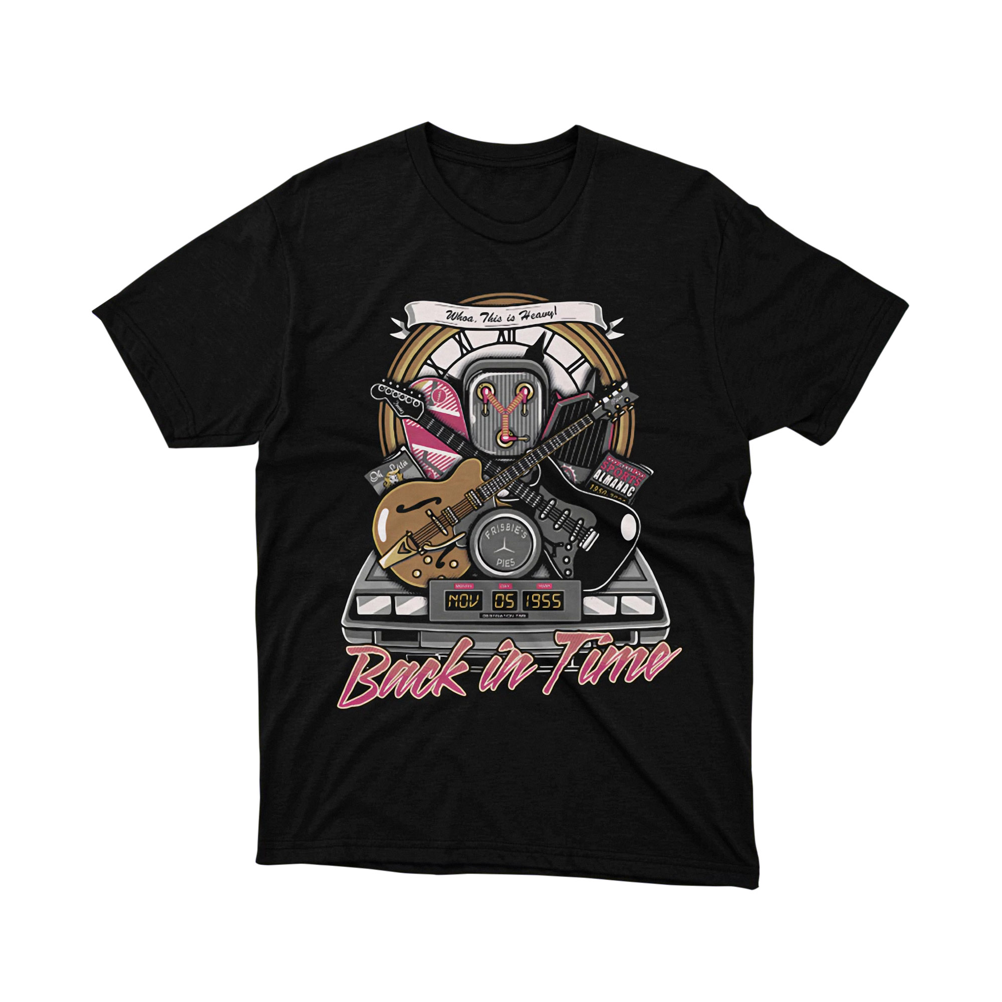 Back in Time Flux Guitar DeLorean Parody T Shirt Retro Time Travel 1955 Unisex
