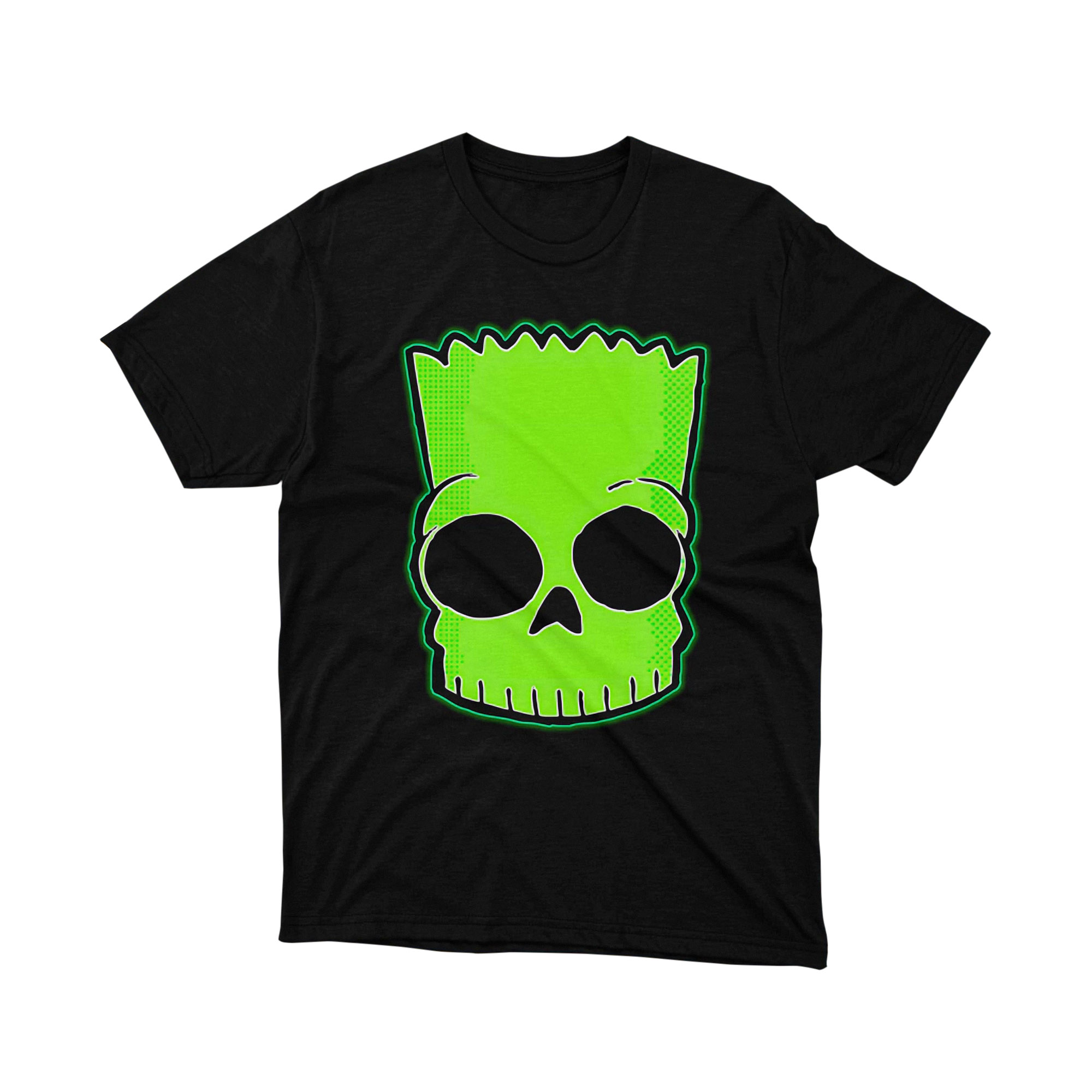 Bart Simpson Neon Skull Head Simpsons Retro Green Glow Pop Art Cartoon Tee Shirt