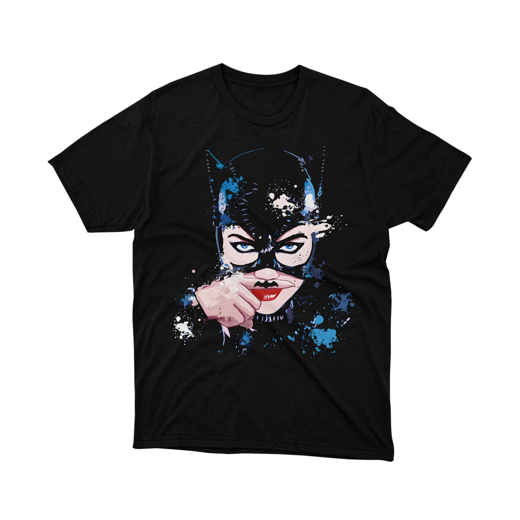Batman Catwoman Watercolor Splash Pin Up T Shirt
