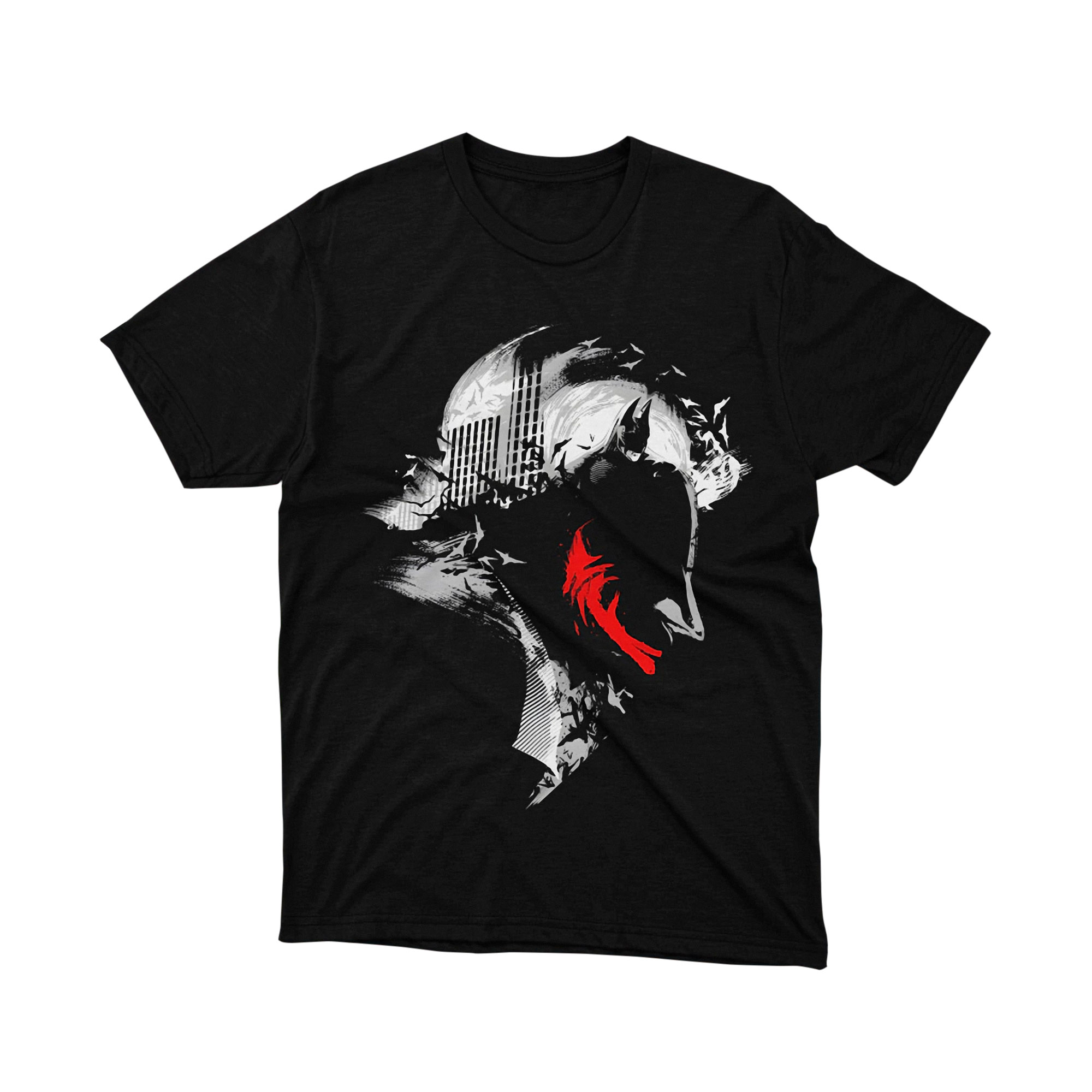Batman Joker City Silhouette Red Smile Parody T Shirt Dark Knight Art Unisex