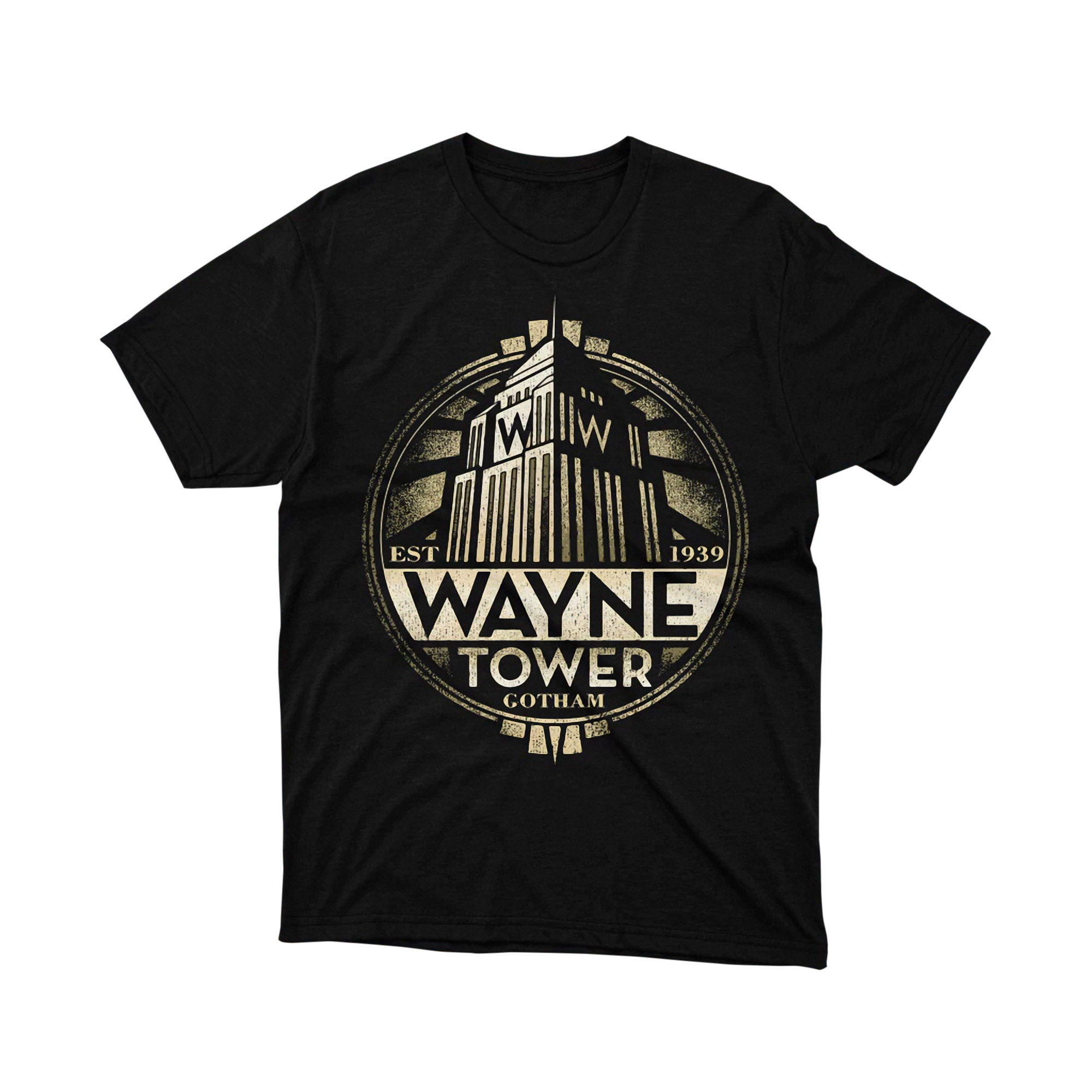Batman Wayne Tower Gotham City Art Deco T Shirt