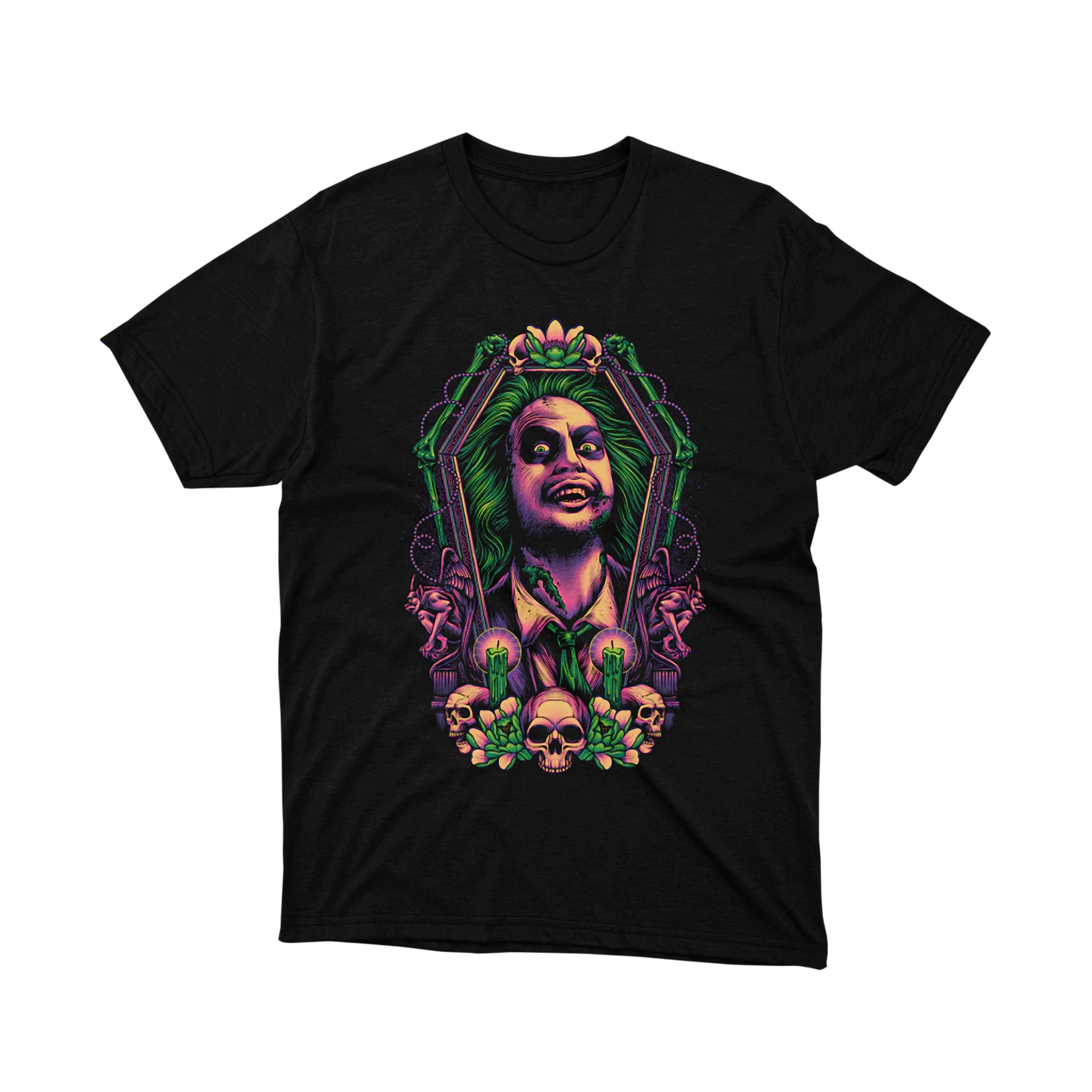 Beetlejuice Coffin Mirror Green Hair Art Tee Shirt