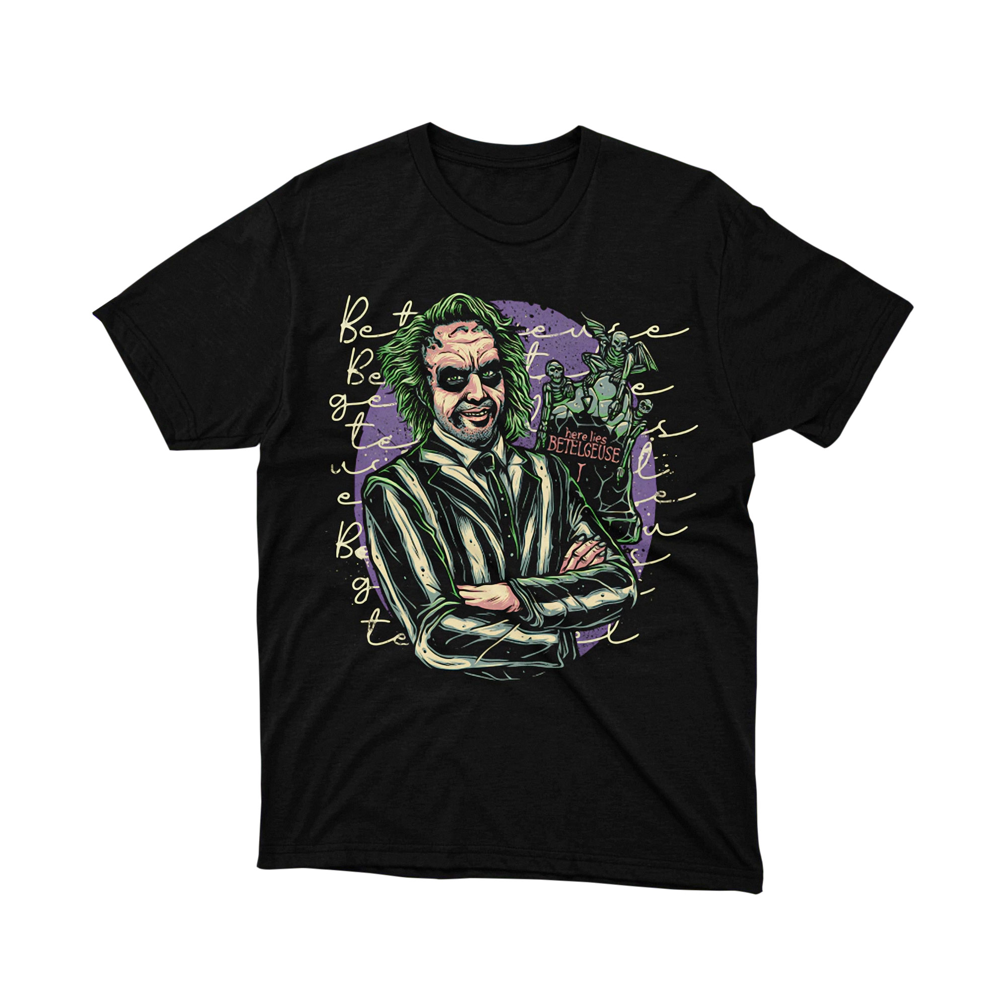 Beetlejuice Purple Pinstripe Suit Arms Crossed Tee Shirt