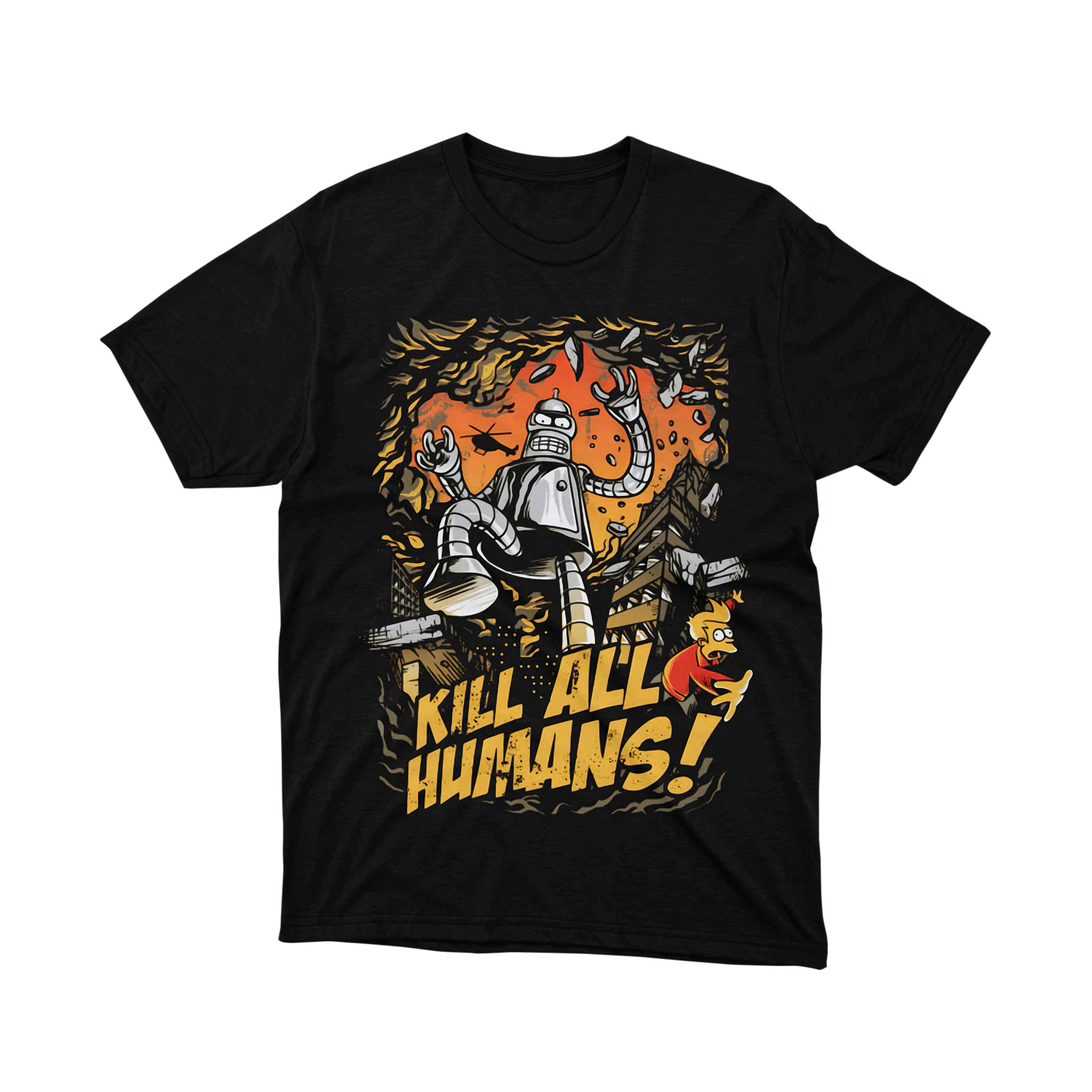 Bender Destroy City Kill All Humans Futurama Cartoon Tee Shirt