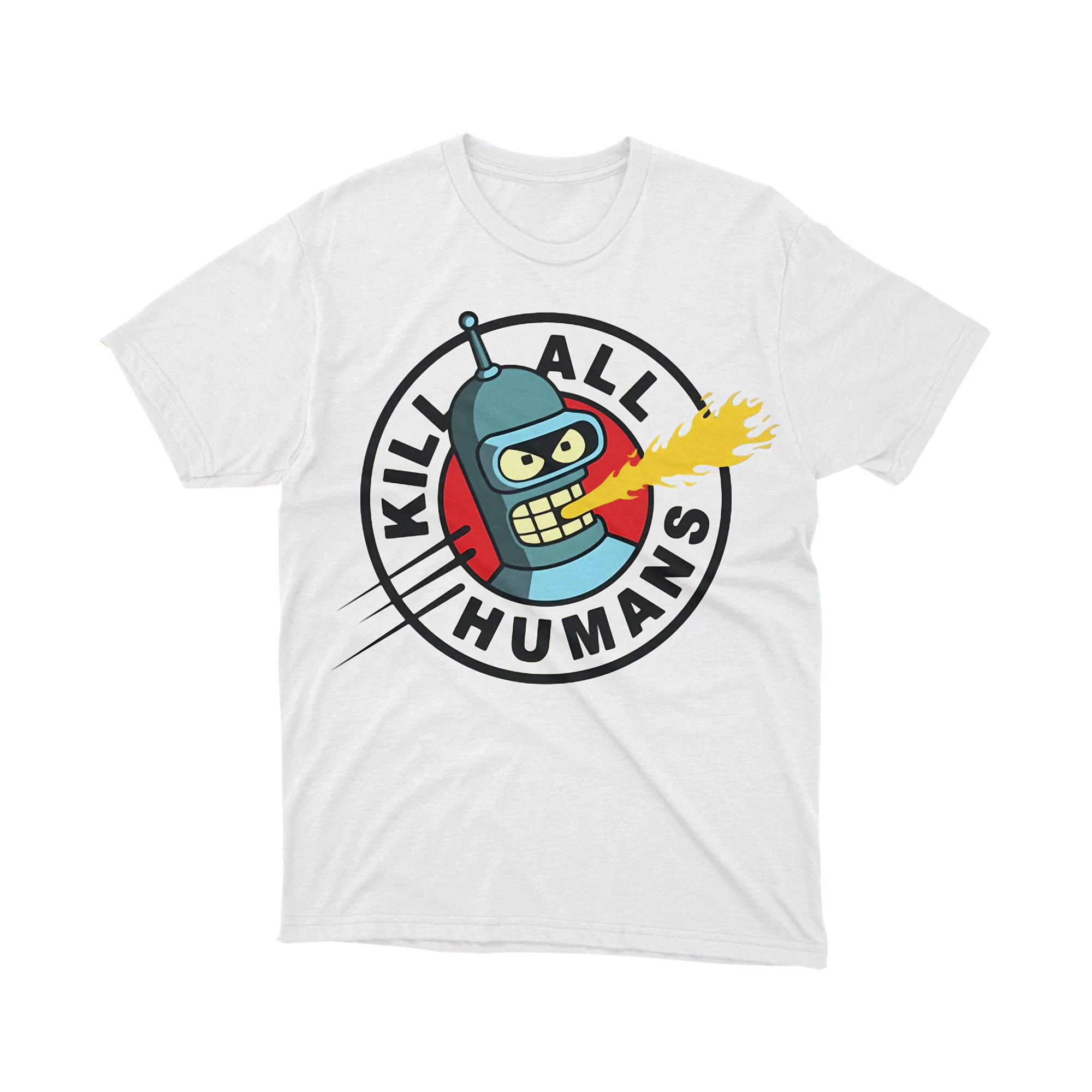 Bender Kill All Humans Fire White Futurama Robot Tee Shirt