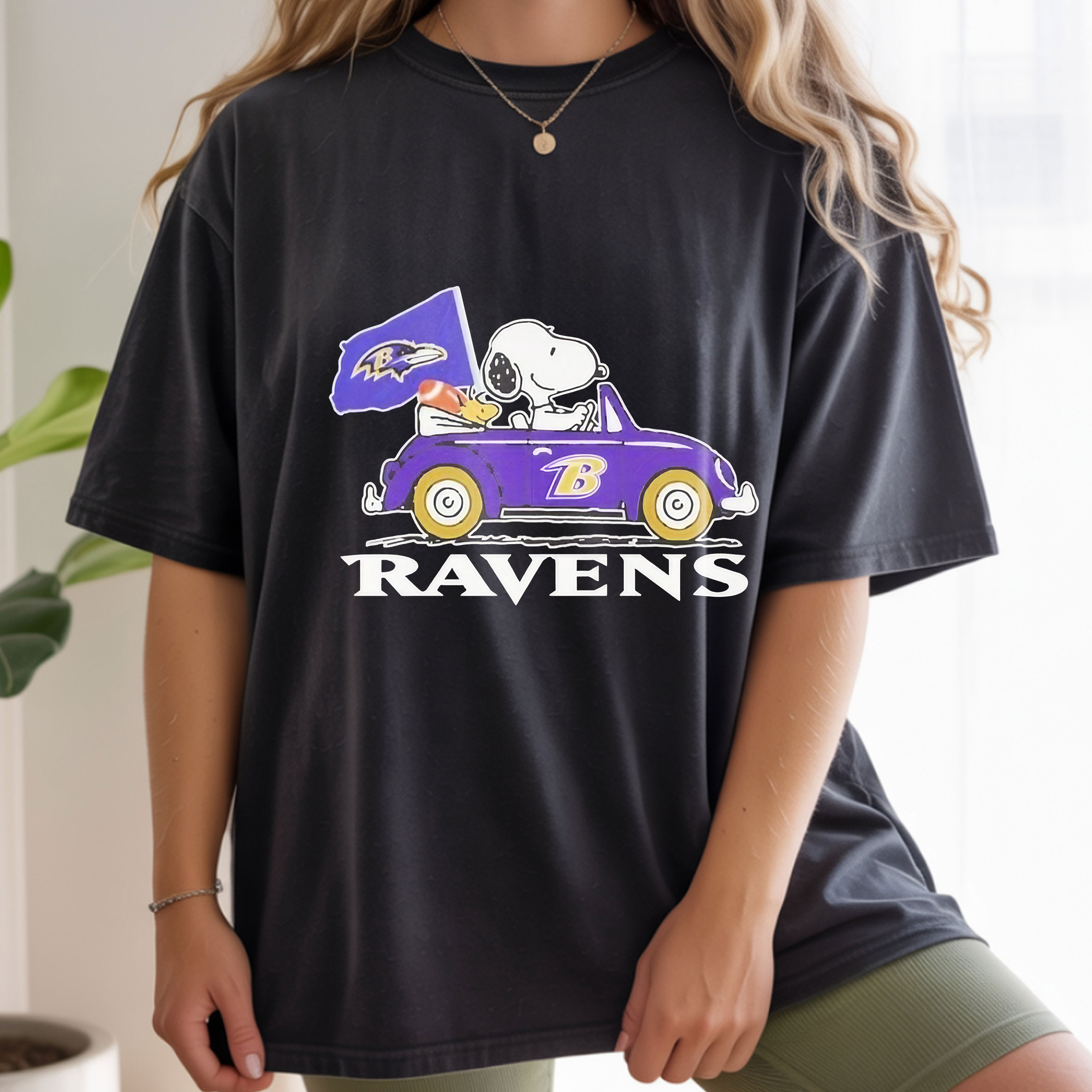 Snoopy and Woodstock Driving Car Baltimore Ravens Football NFL Team Spirit Vintage Bootleg Sports Apparel – T-Shirt, Hoodie & Sweatshirt