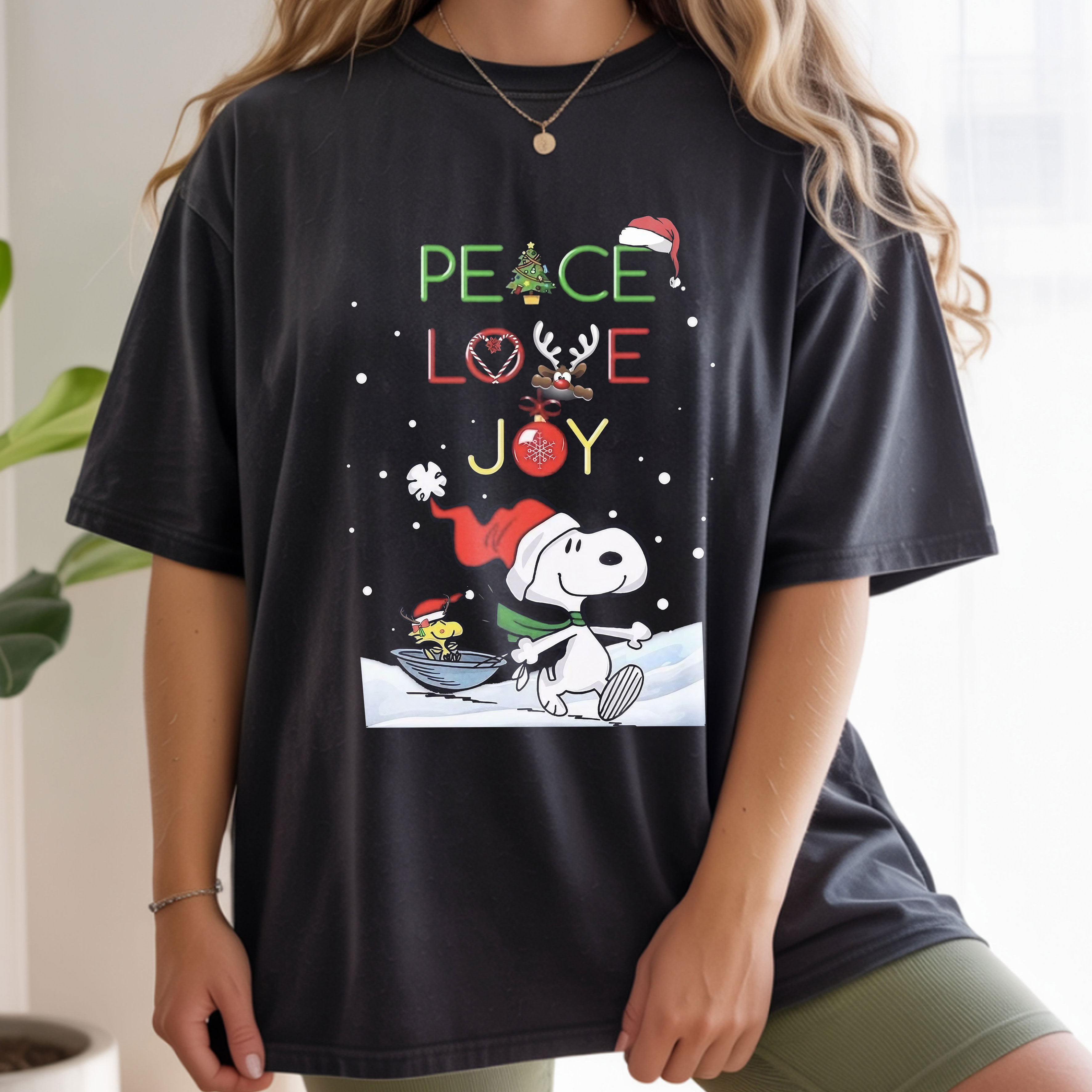 Snoopy and Charlie Brown oh come let US adore him Christmas tree shirt