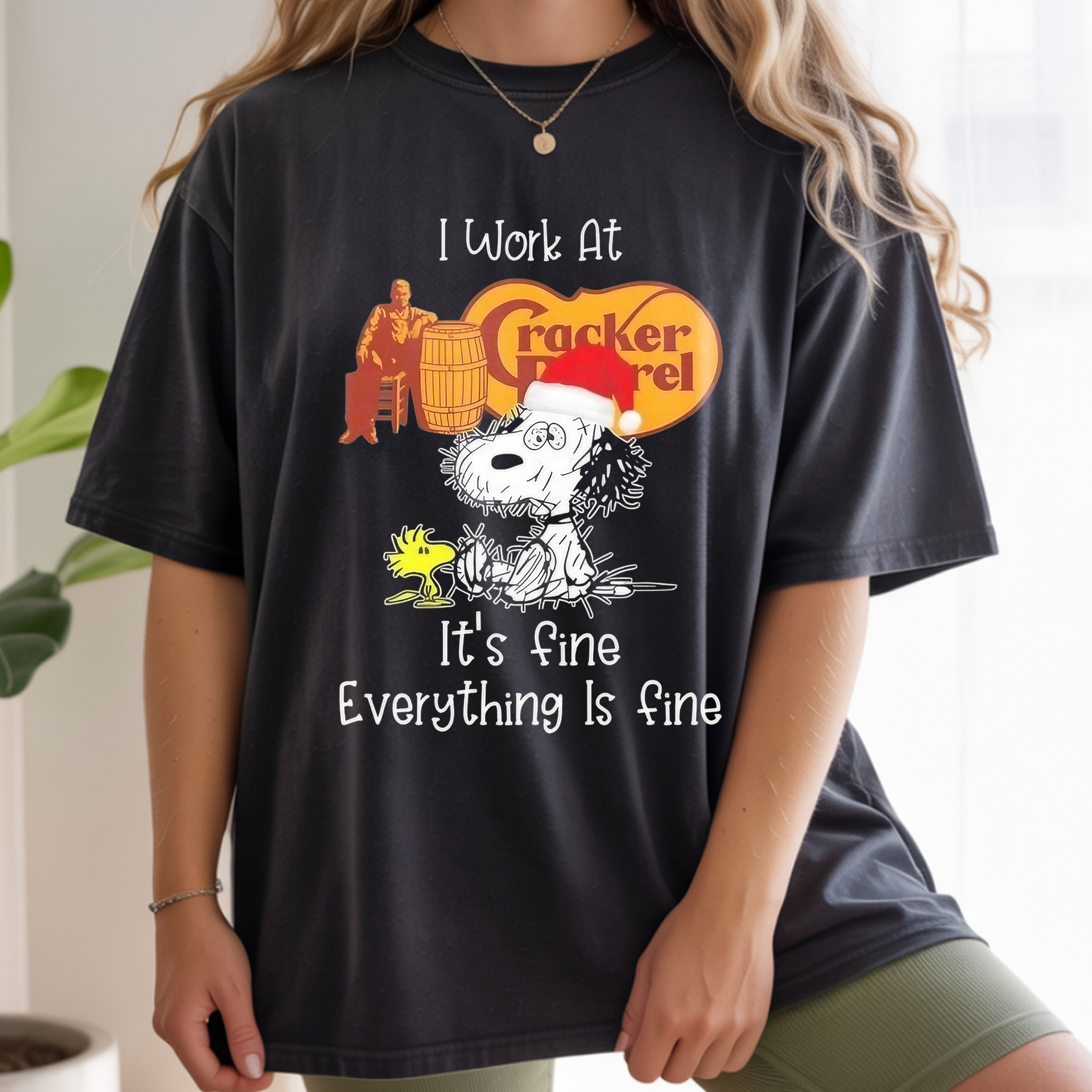 Snoopy and Woodstock I Work at Cracker Barrel It’s Fine Everything Is Fine Funny Work Quote Vintage Bootleg Humor Apparel – T-Shirt, Hoodie & Sweatshirt