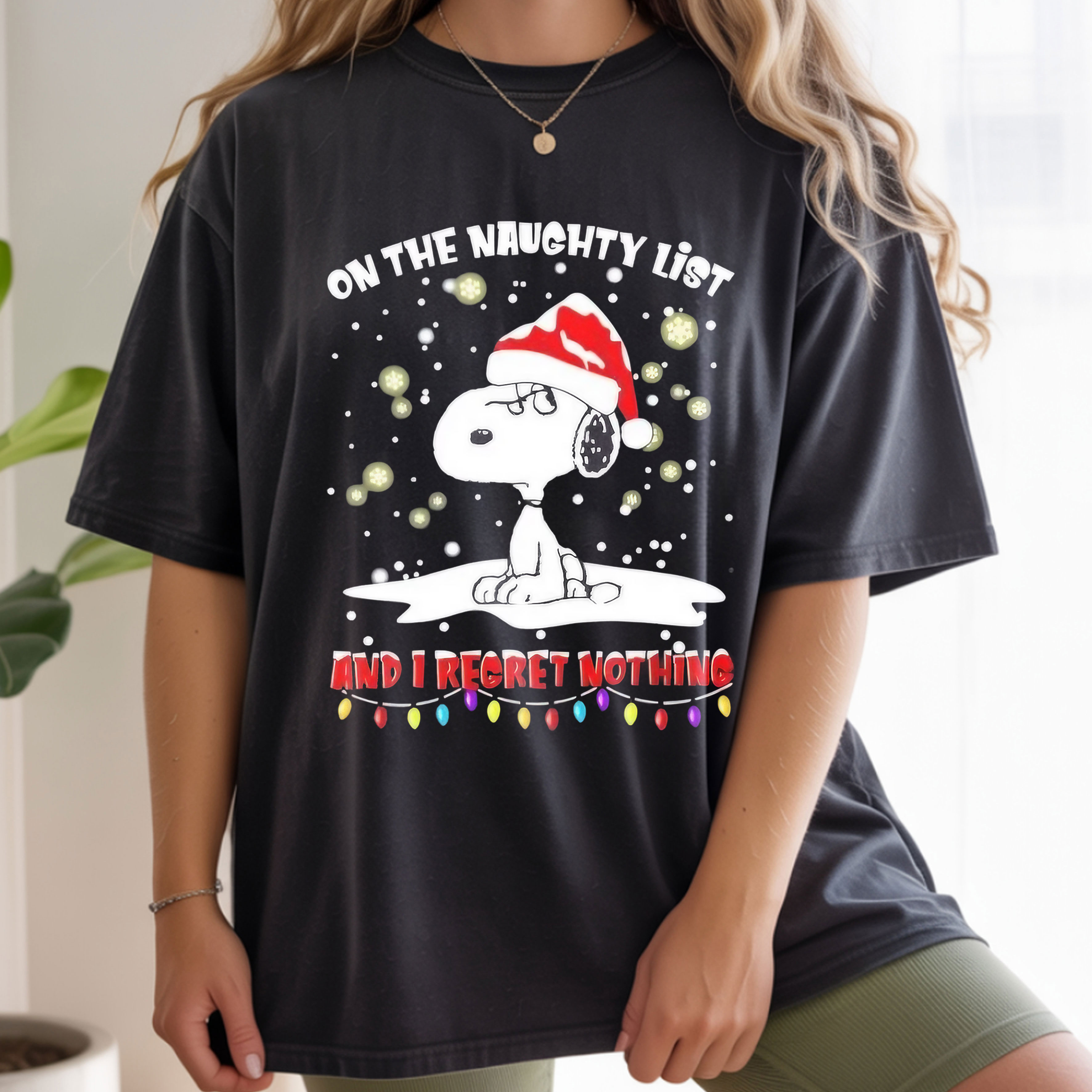 Peanuts Snoopy On the Naughty List and I Regret Nothing Funny Christmas Holiday Quote Vintage Bootleg Festive Apparel – T-Shirt, Hoodie & Sweatshirt
