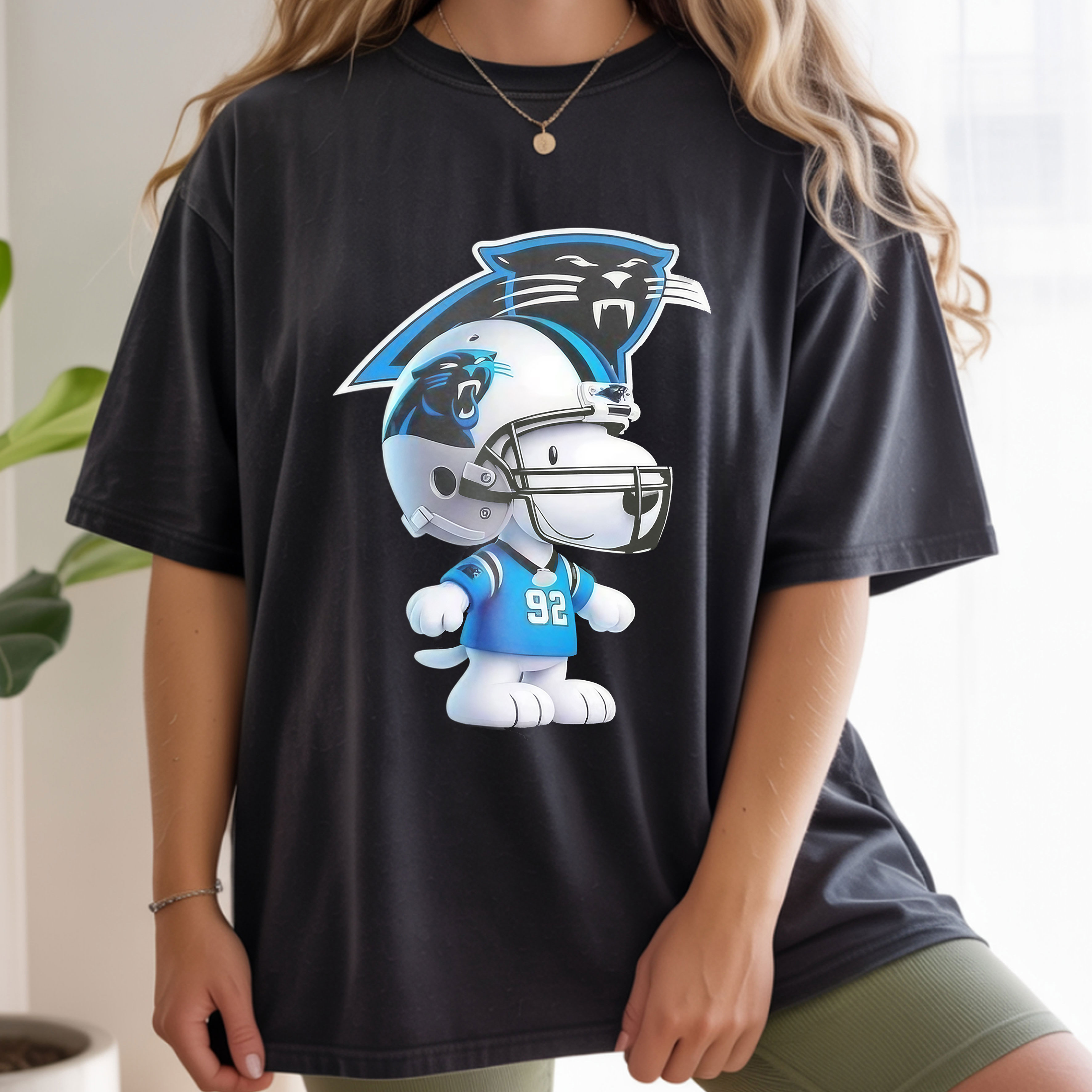 Peanuts Snoopy Smiling at Carolina Panthers Football Fans NFL Team Spirit Vintage Bootleg Blue Pride Apparel – T-Shirt, Hoodie & Sweatshirt