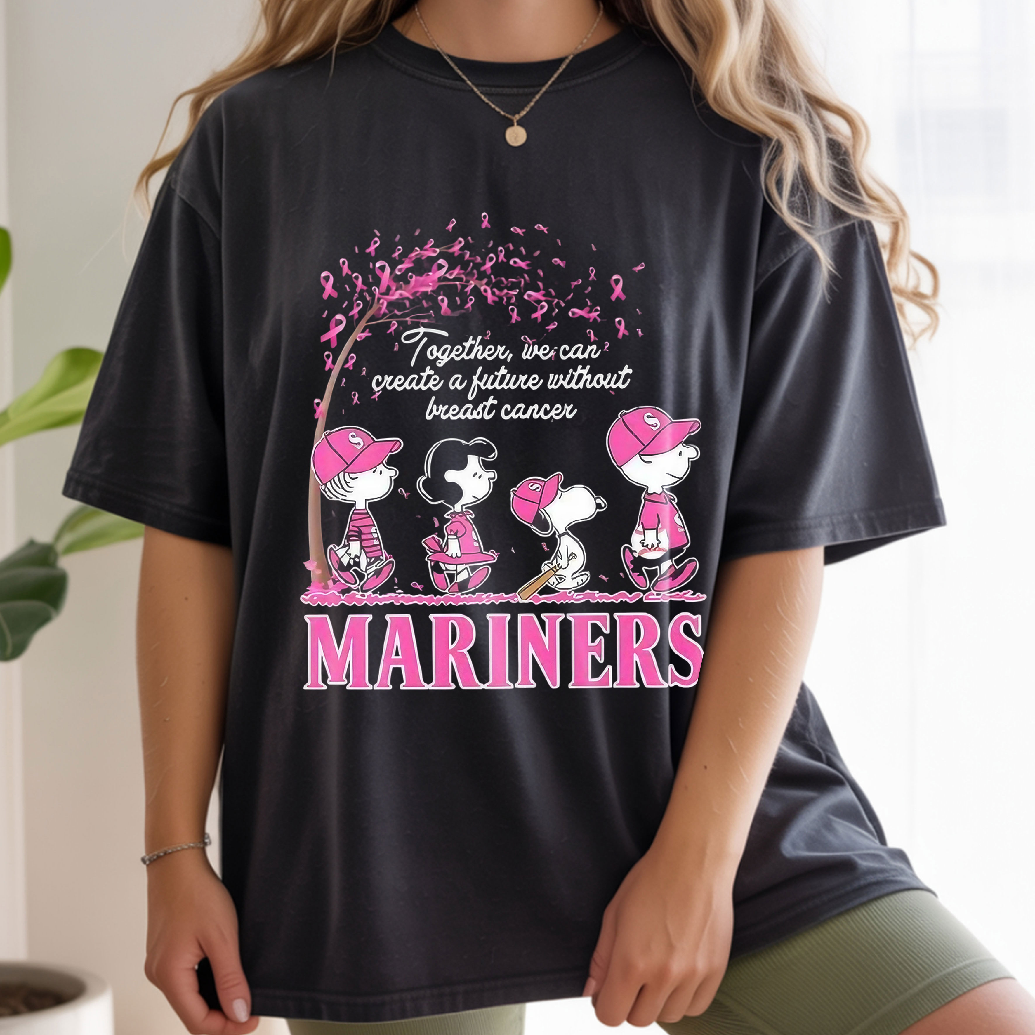 Peanuts Together We Can Create a Future Without Breast Cancer Seattle Mariners Awareness MLB Pink Ribbon Vintage Bootleg Support Apparel – T-Shirt, Hoodie & Sweatshirt