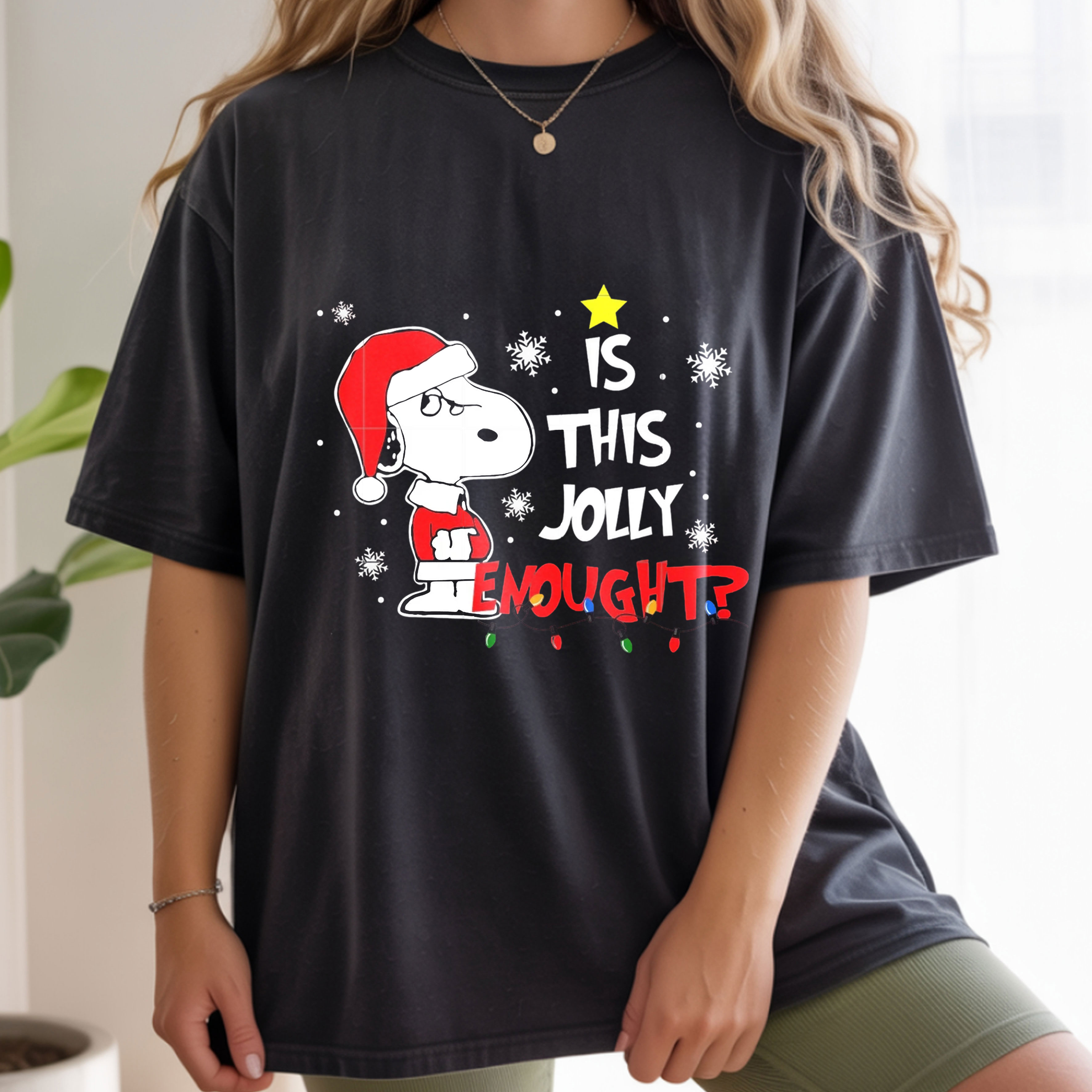 Peanuts Snoopy Is This Jolly Enough Merry Christmas Funny Holiday Quote Vintage Bootleg Festive Apparel – T-Shirt, Hoodie & Sweatshirt