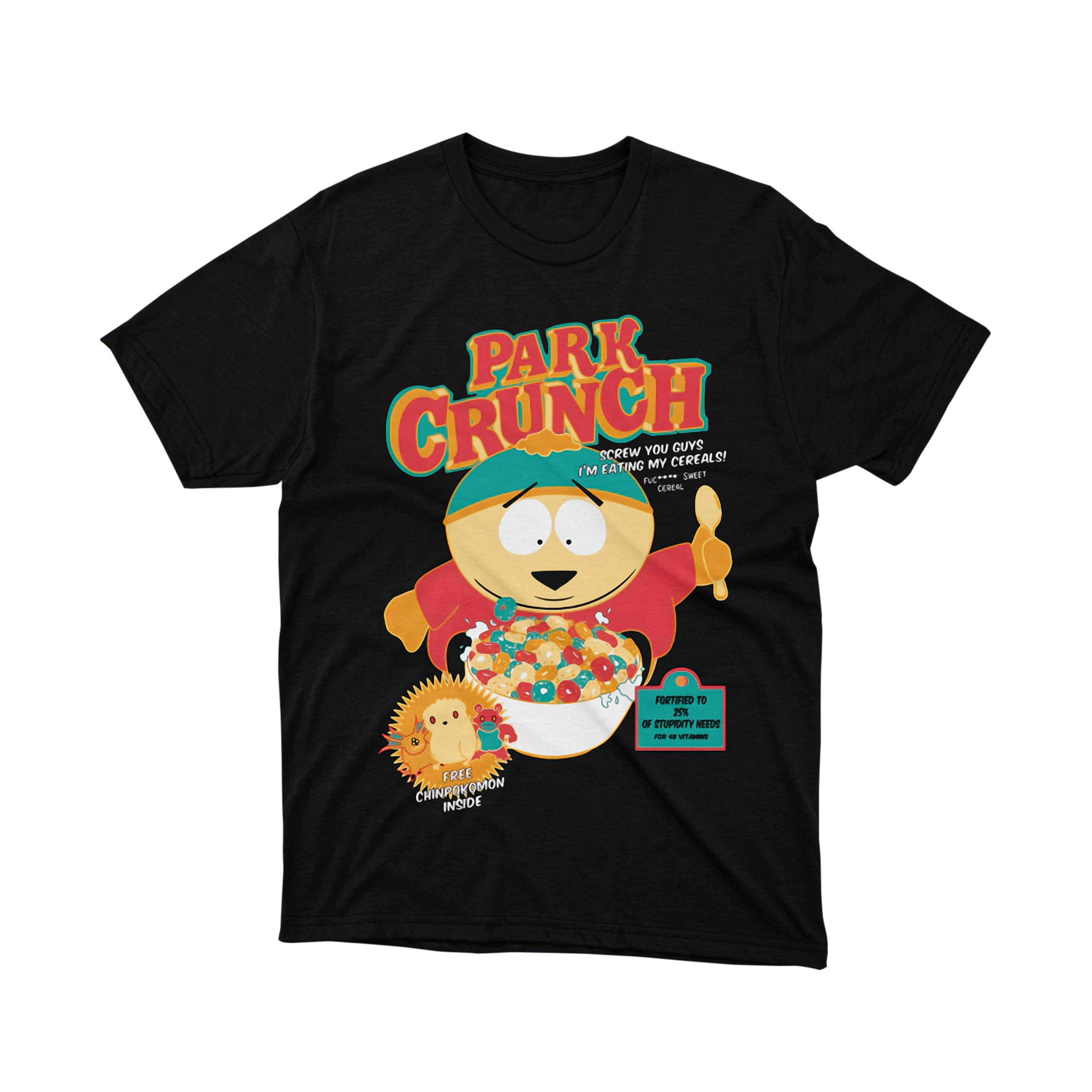 Cartman Park Crunch Cereal South Park Parody T Shirt Funny Breakfast Cartoon Unisex