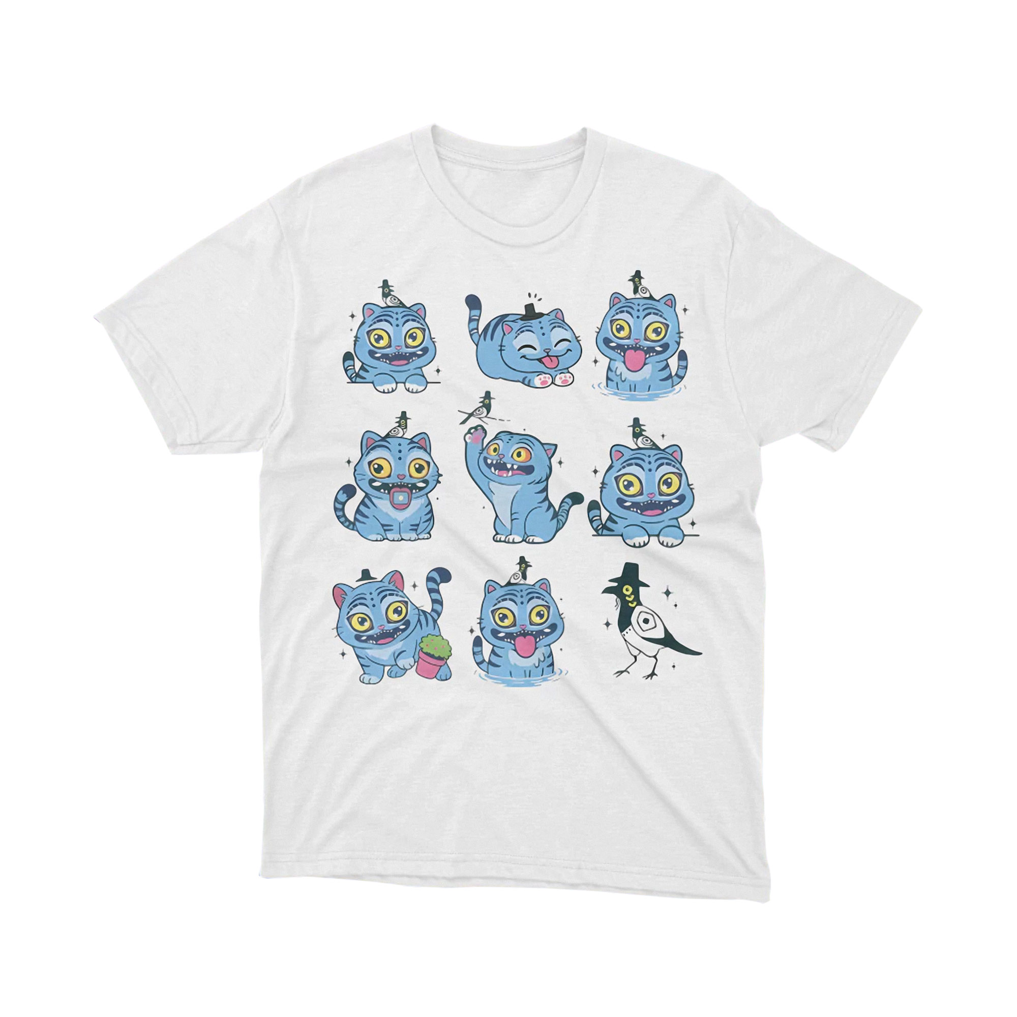 Cheshire Cat Blue Cartoon Grid T Shirt