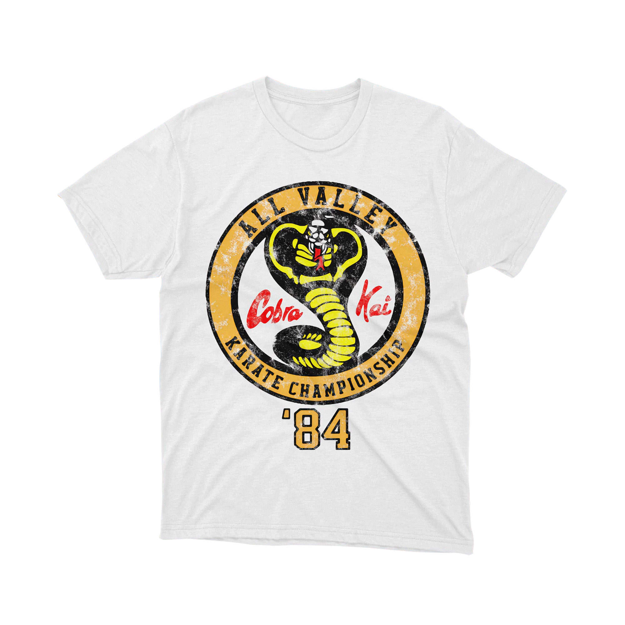 Cobra Kai All Valley Karate Championship 1984 Vintage Logo Graphic Tee White Shirt