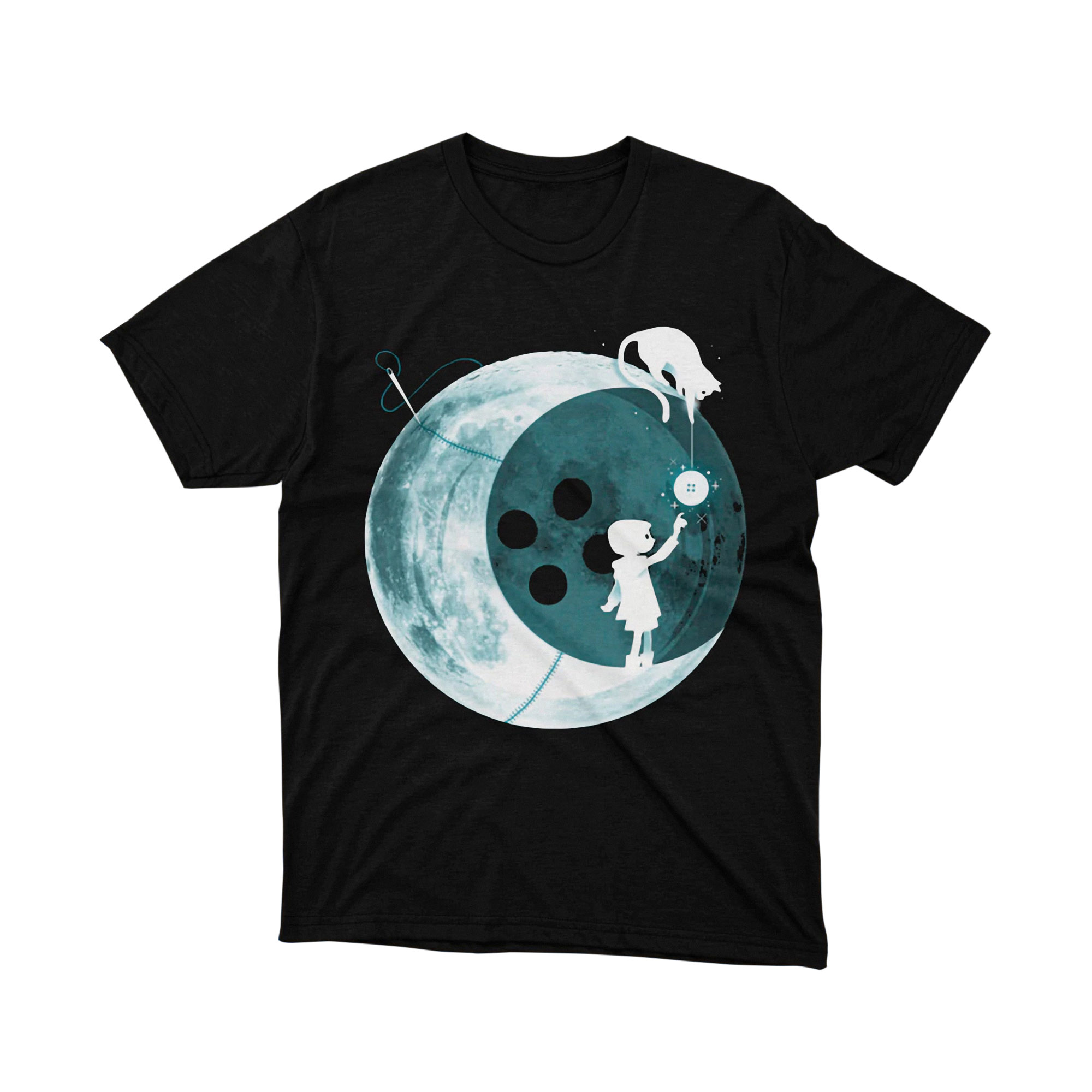 Coraline Cat Button Moon Silhouette T Shirt