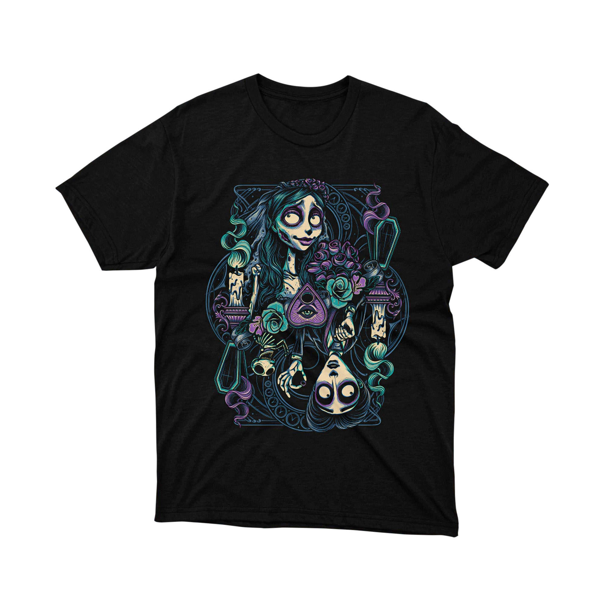 Corpse Bride Gothic Tarot Card Skeleton Rose Art Tee Shirt