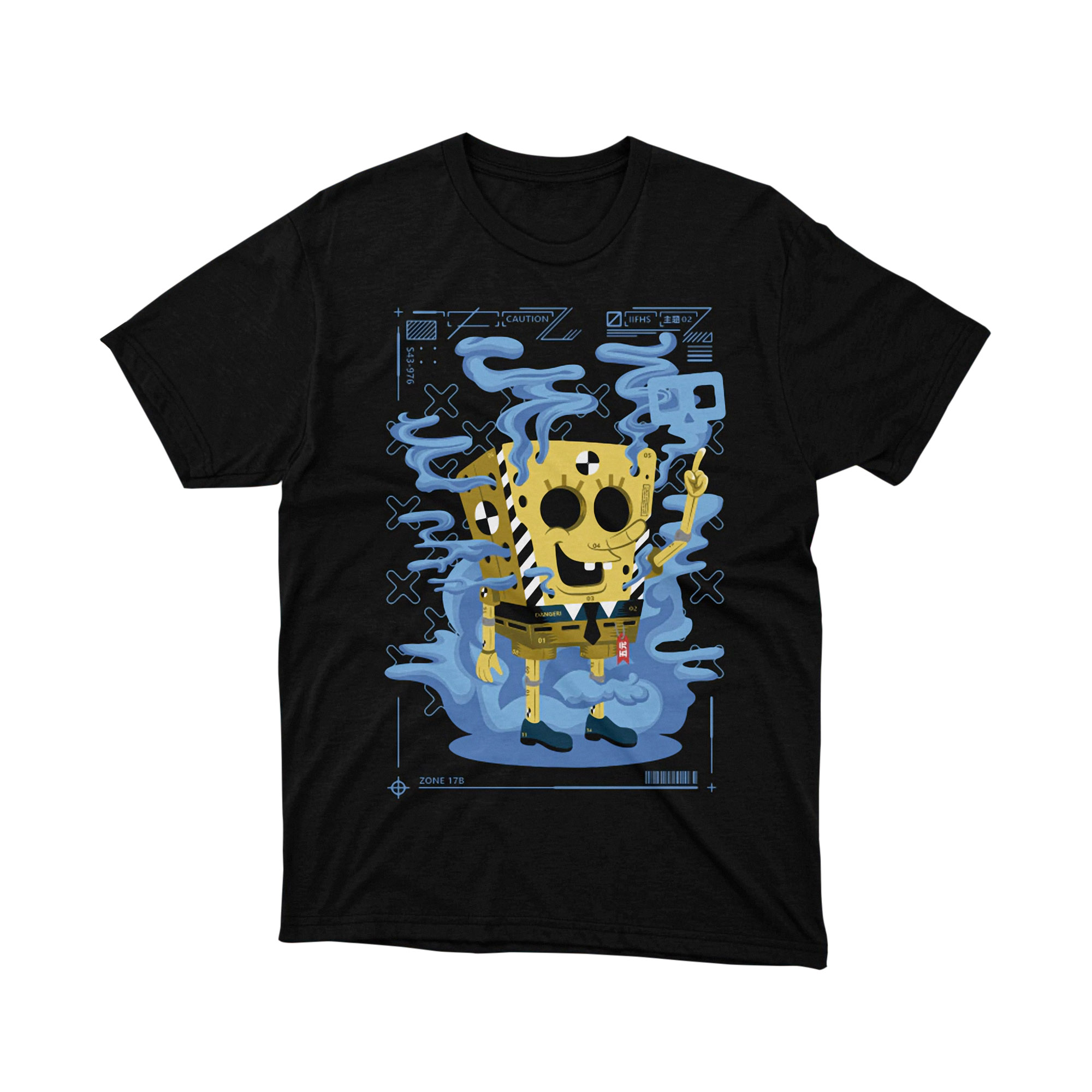 Crash Dummy SpongeBob Smoking Cartoon Tee Shirt