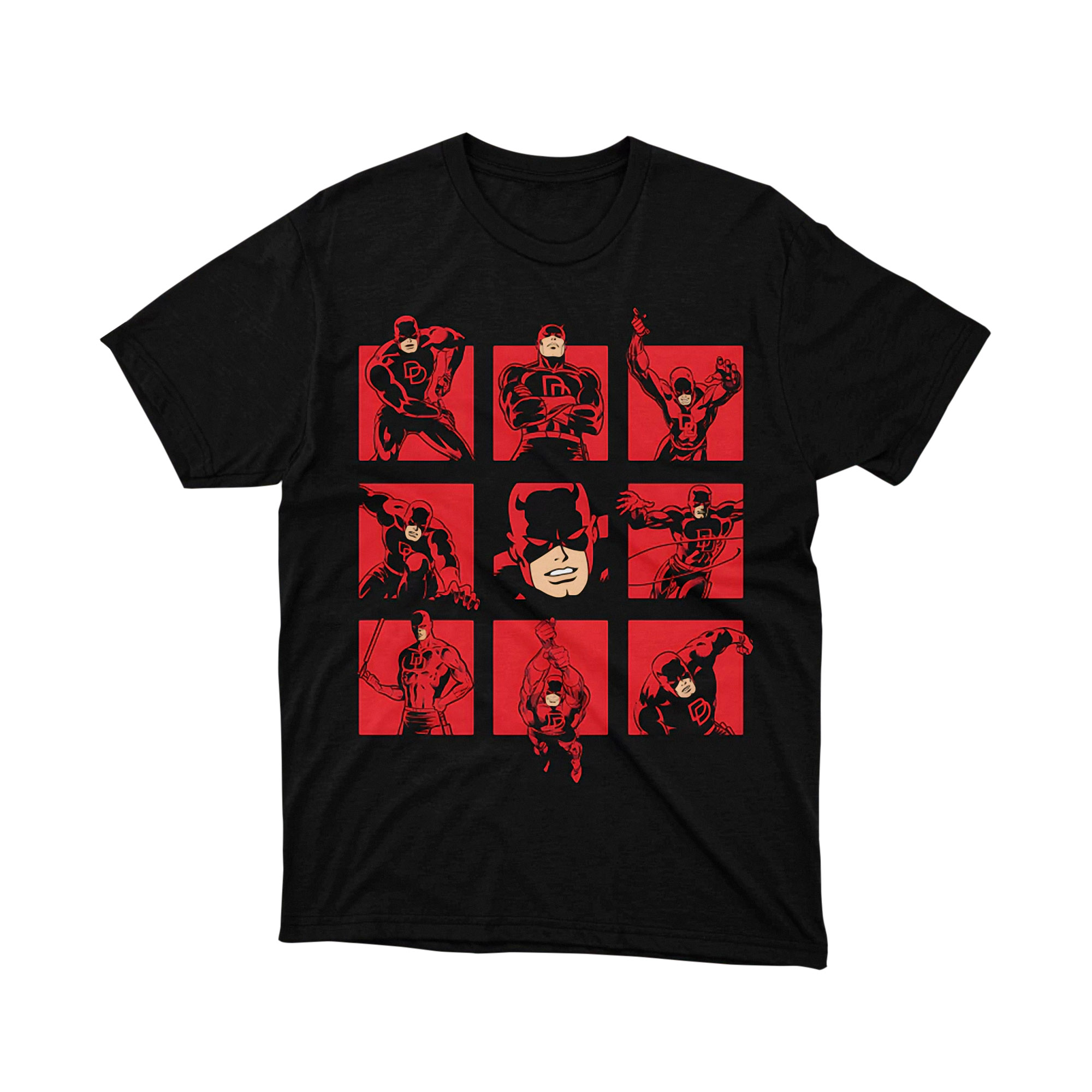 Daredevil Red Grid Comic Poses Parody T Shirt Hero Evolution Art Unisex