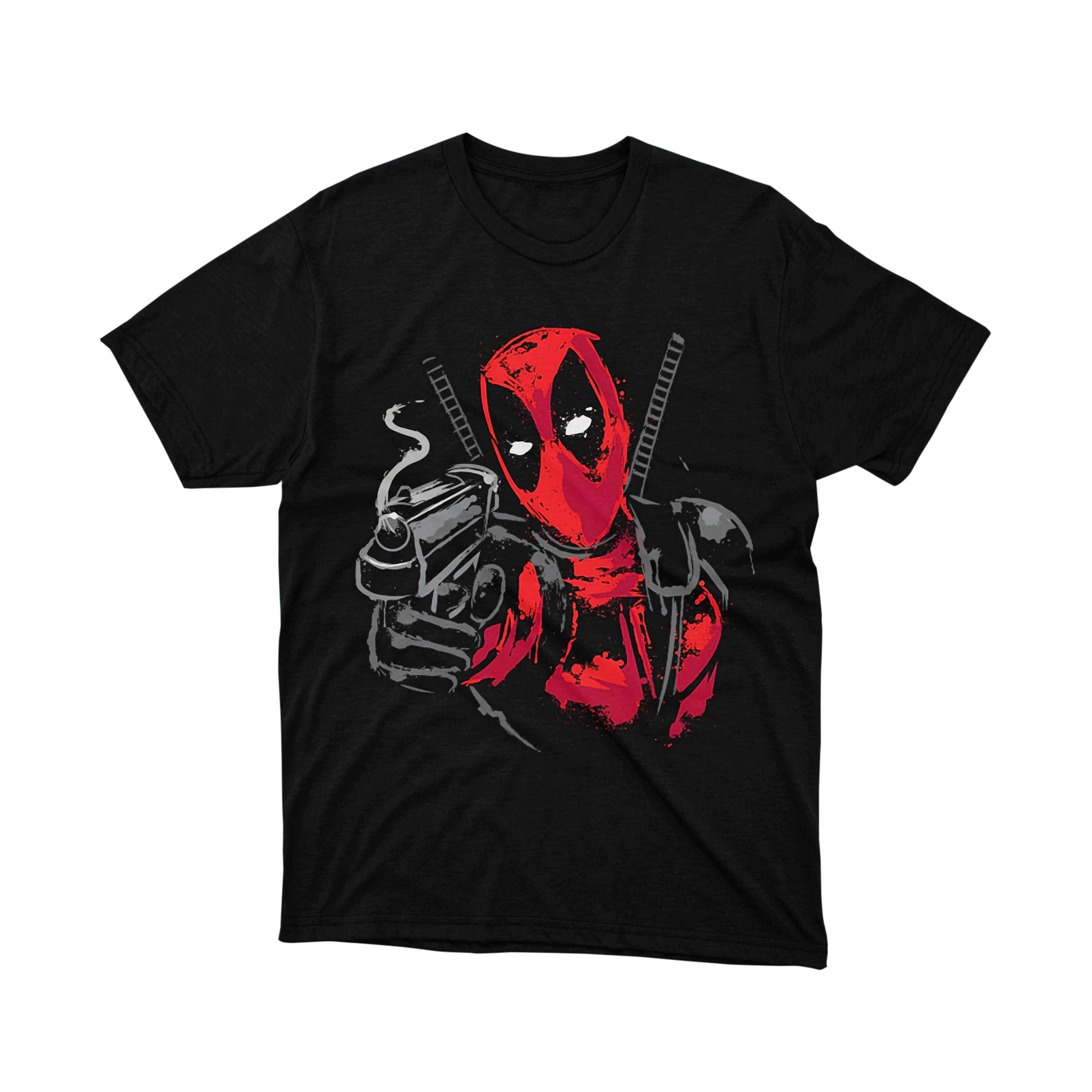 Deadpool Cartoon Gun Art Parody T Shirt Marvel Antihero Red Mask Unisex