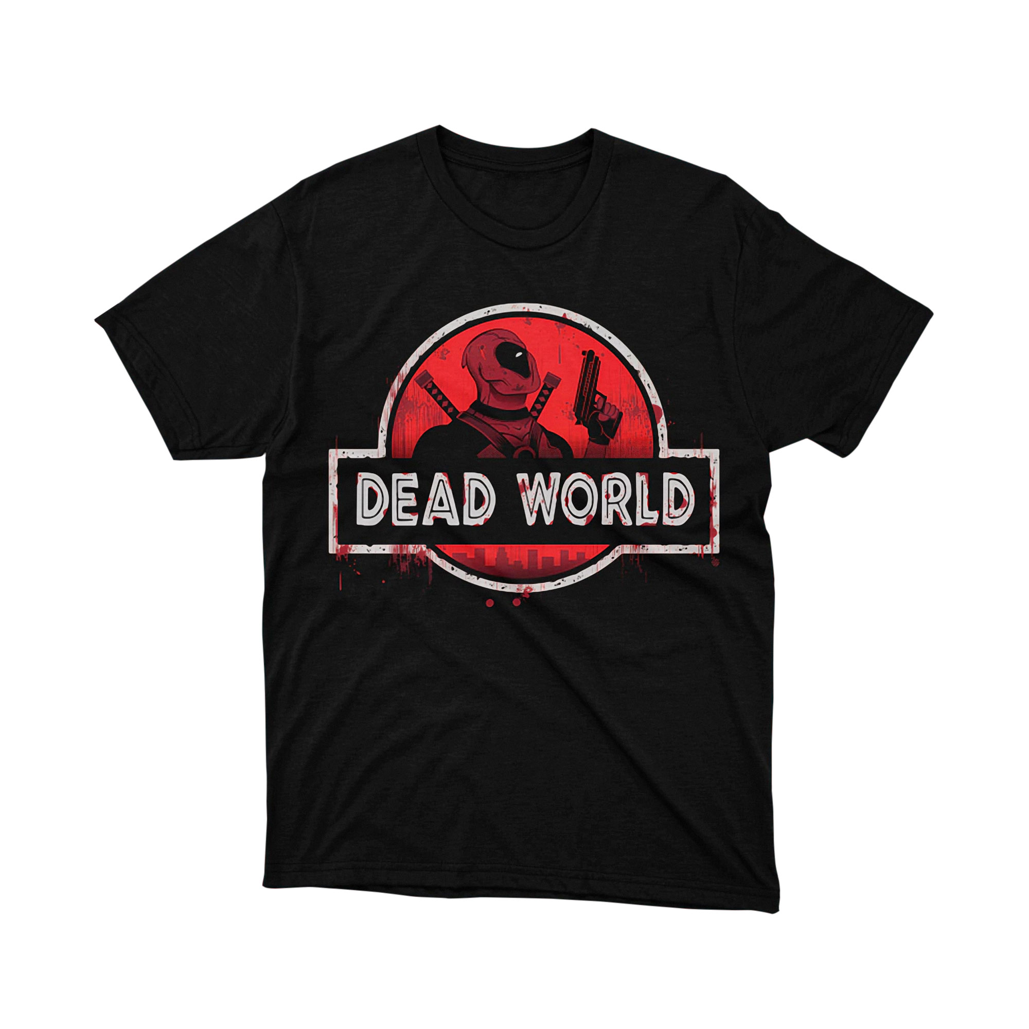 Deadpool Jurassic Park Dead World Parody T Shirt Red Dinosaur Movie Unisex