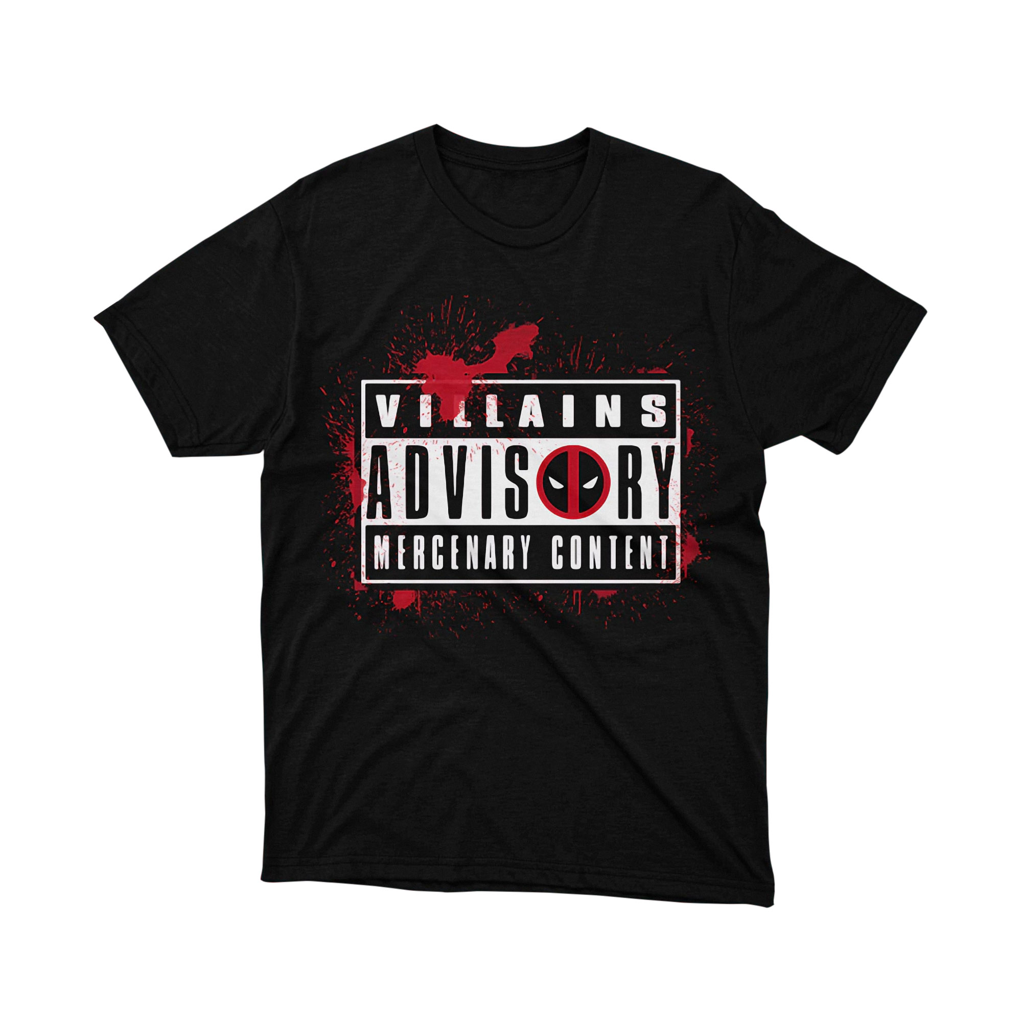 Deadpool Villains Advisory Warning Parody T Shirt Marvel Mercenary Content Unisex