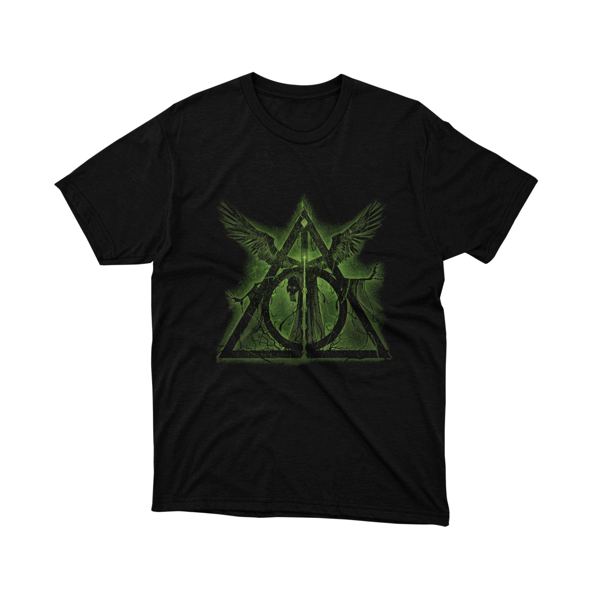 Deathly Hallows Green Crest Magic Symbol Flying Owl Fantasy Graphic Tee Unisex Shirt