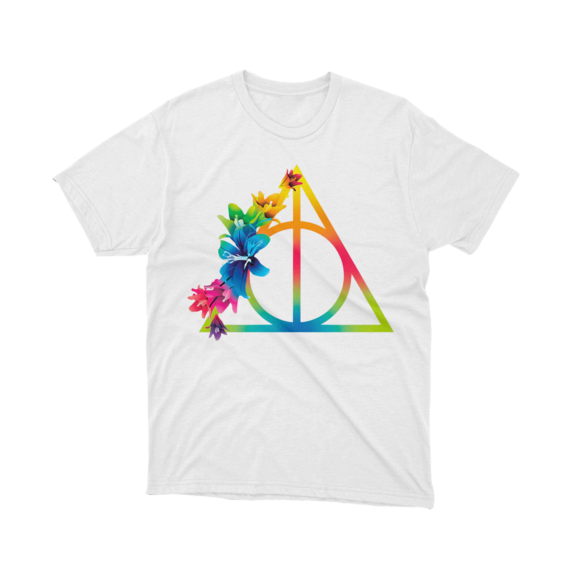 Deathly Hallows Rainbow Flowers Magic Symbol Fantasy Wizard School Graphic Tee