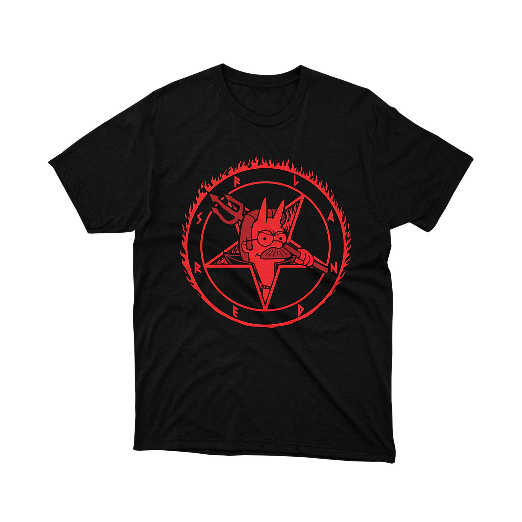 Devil Flanders Simpsons Slayer Metal Circle Red Pentagram Parody Unisex Art Tee Shirt