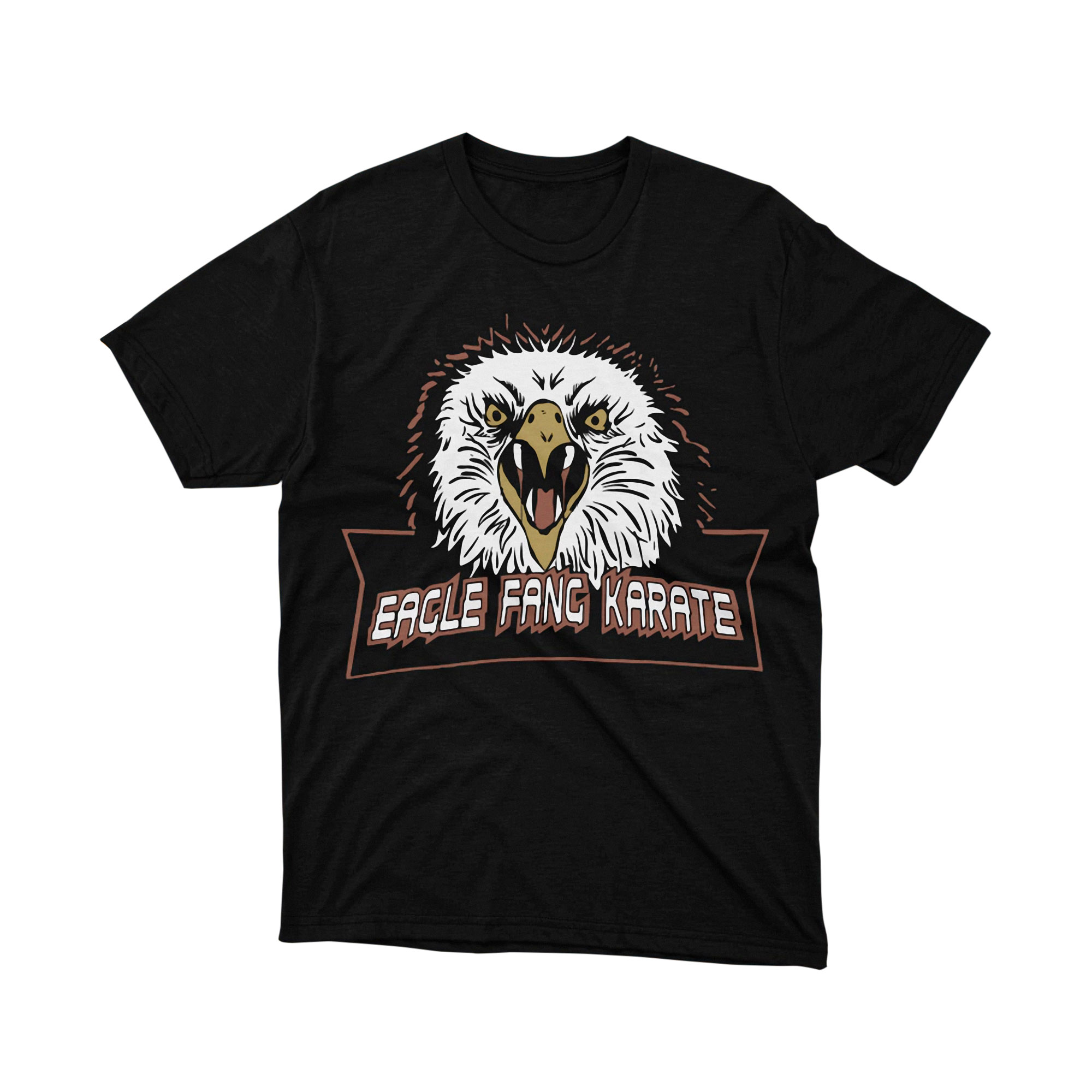 Eagle Fang Karate Slogan Eagle Head Comic Style Martial Arts Fan Graphic Tee Black Shirt