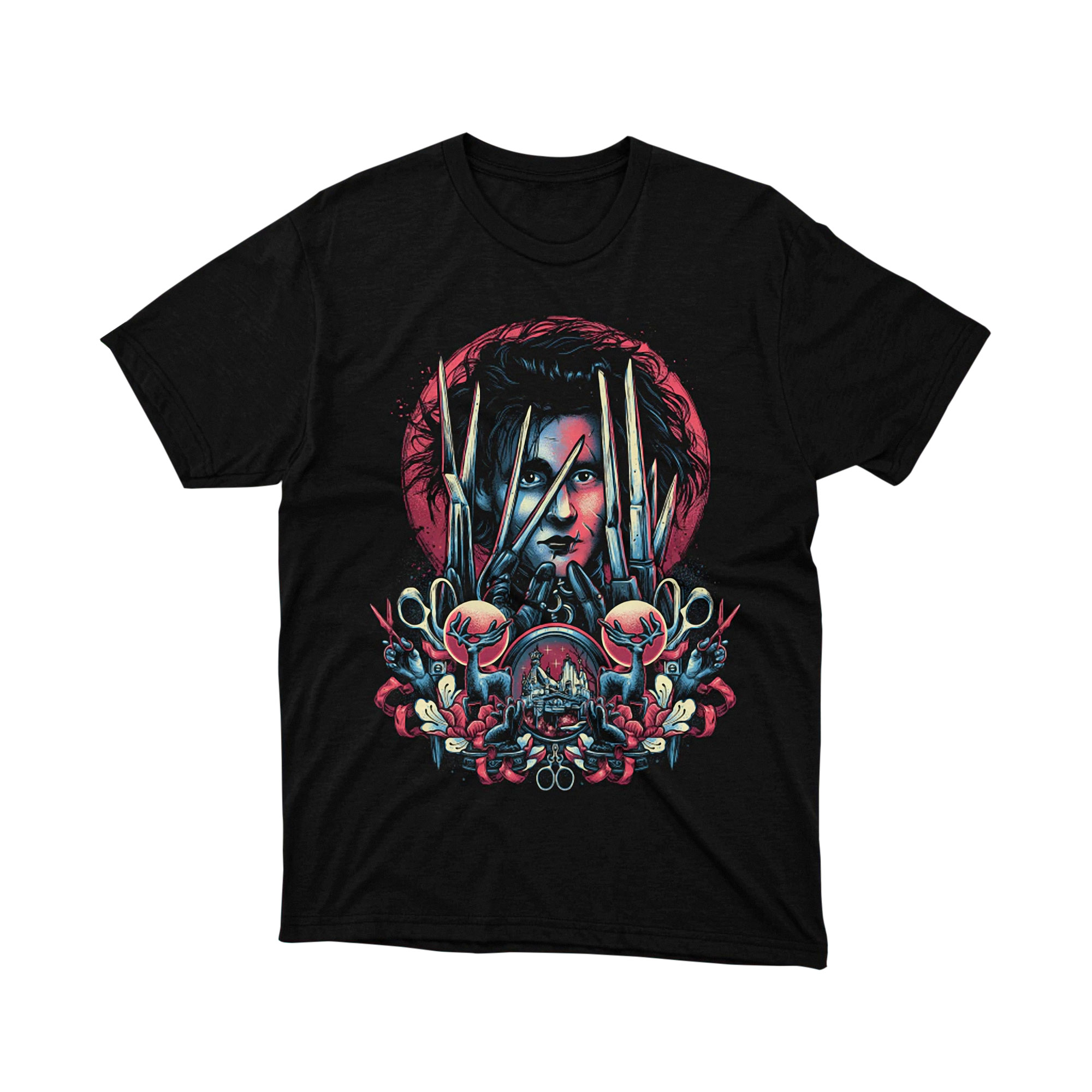 Edward Scissorhands Gothic Scissors Red Baroque Art Tee Shirt