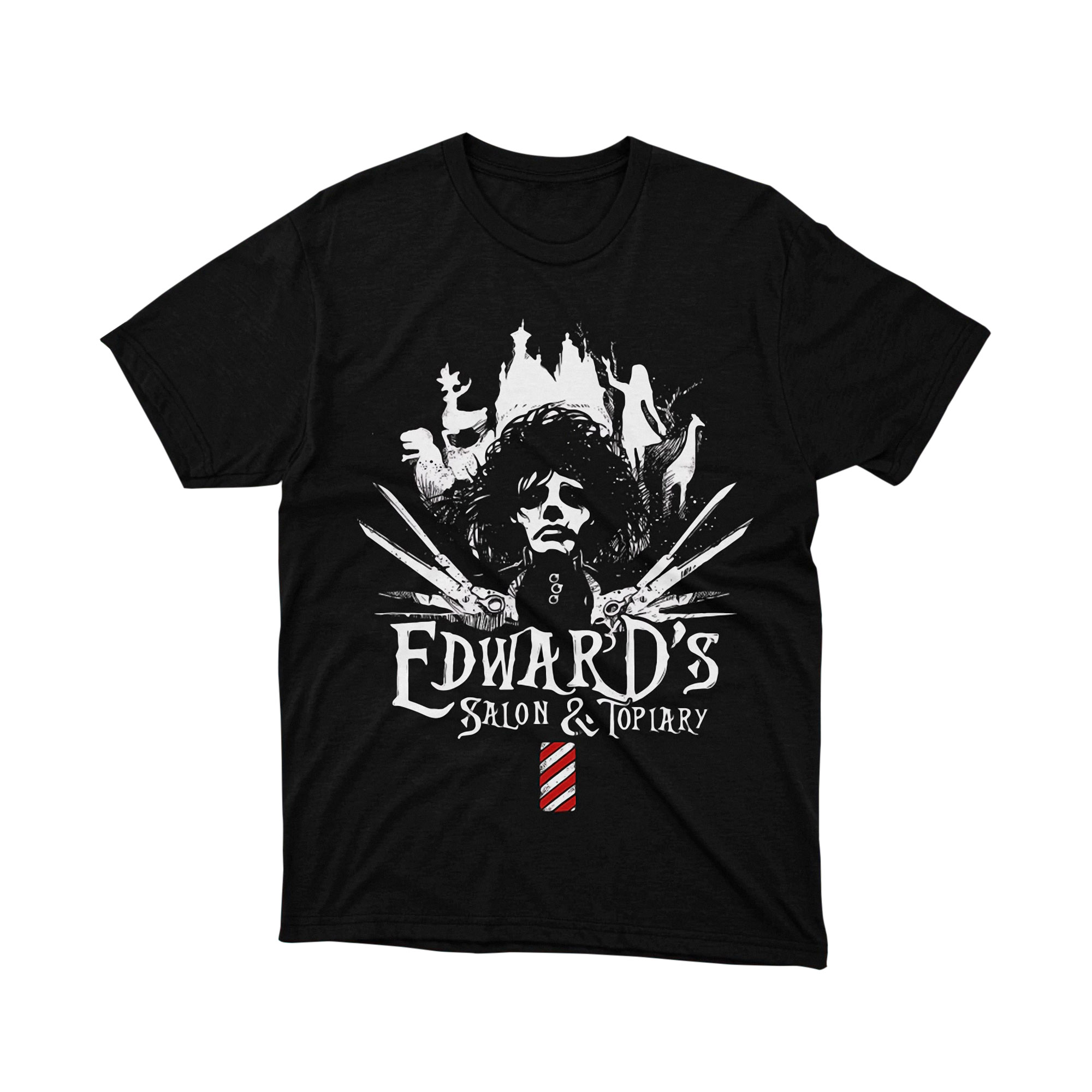 Edward Scissorhands Salon Topiary Monochrome Art Tee Shirt