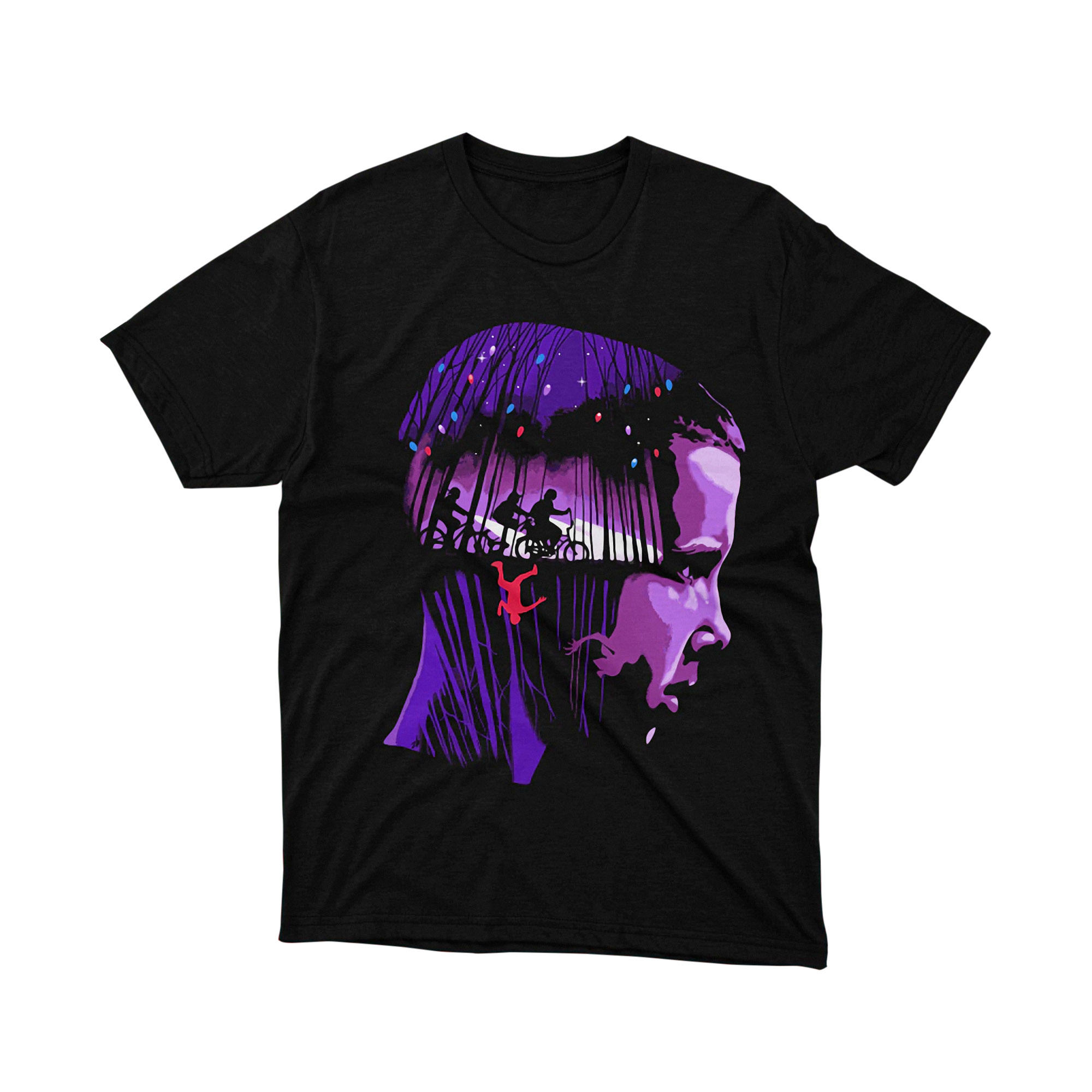 Eleven Head Lights Stranger Things Parody T Shirt Purple Forest Biking Unisex