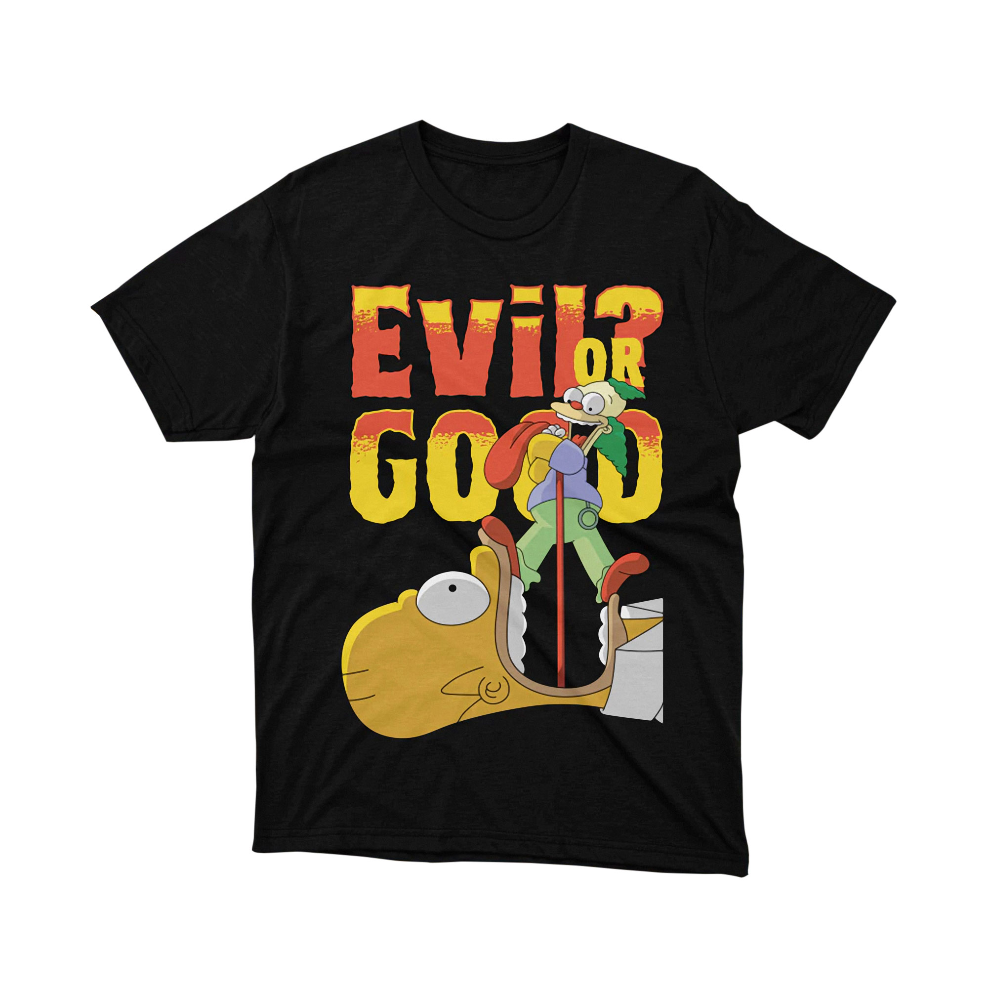 Evil or Good Krusty and Homer Cartoon Parody T Shirt Graphic Unisex Tee