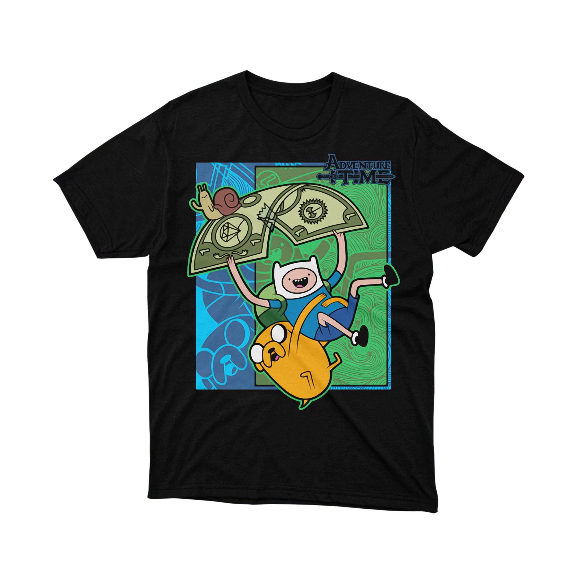 Finn Jake Snail Money Cartoon Adventure Time Chibi Art Graphic Tee Unisex Shirt