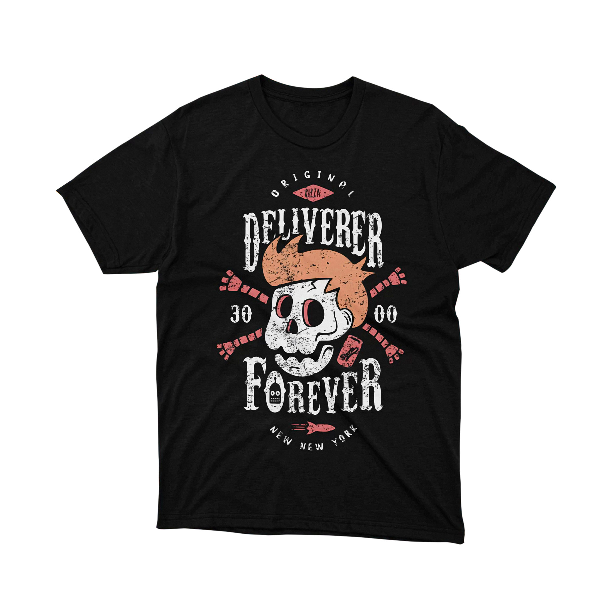 Fry Pizza Deliverer Forever Skull Futurama New York Tee Shirt