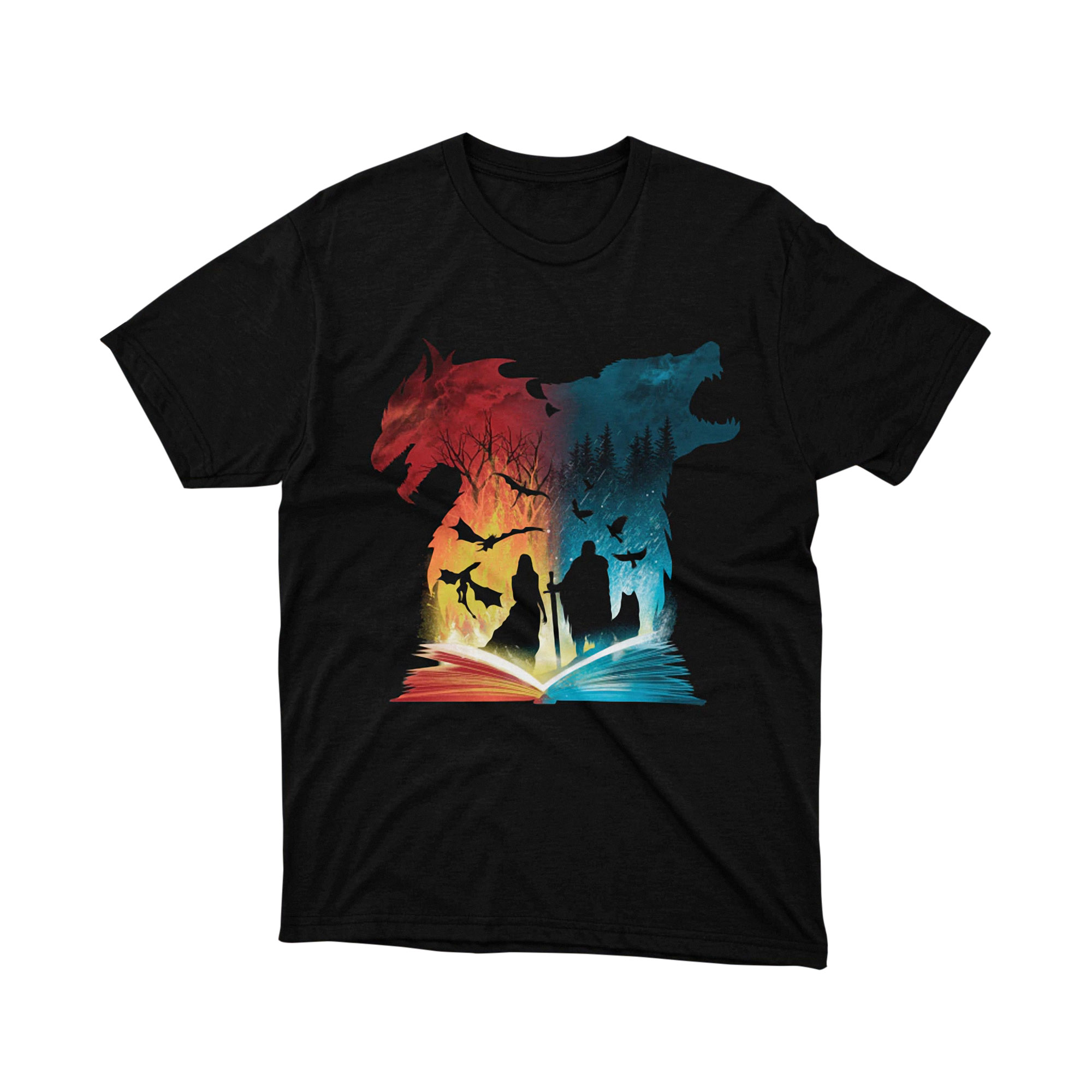 Game of Thrones Dragon Wolf Ice Fire Book T Shirt