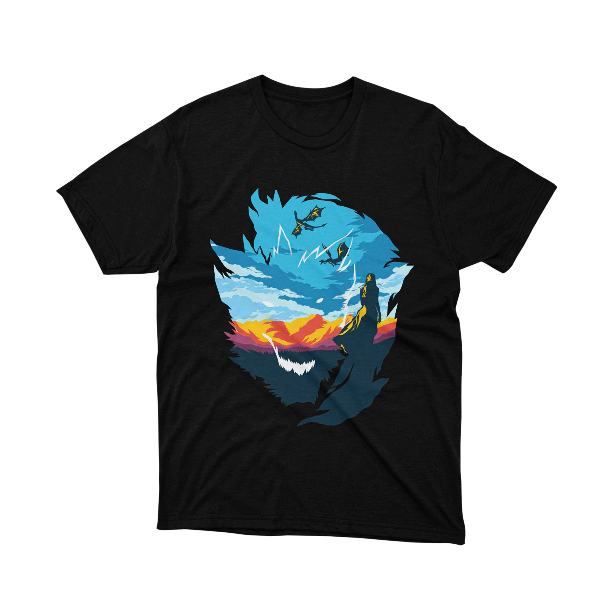 Game of Thrones Stark Wolf Silhouette Sunset T Shirt