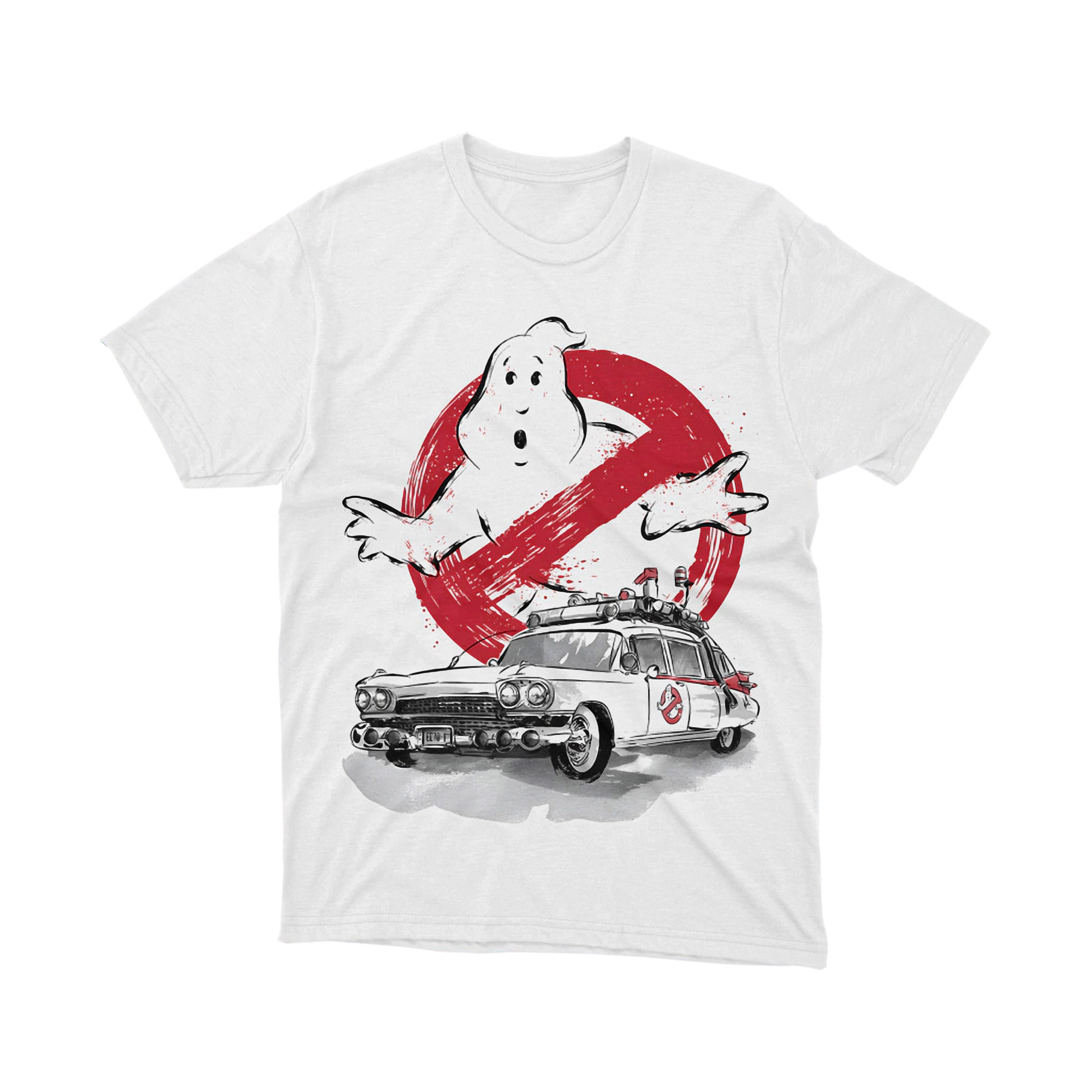 Ghostbusters Car Red Logo Vintage White Tee Shirt