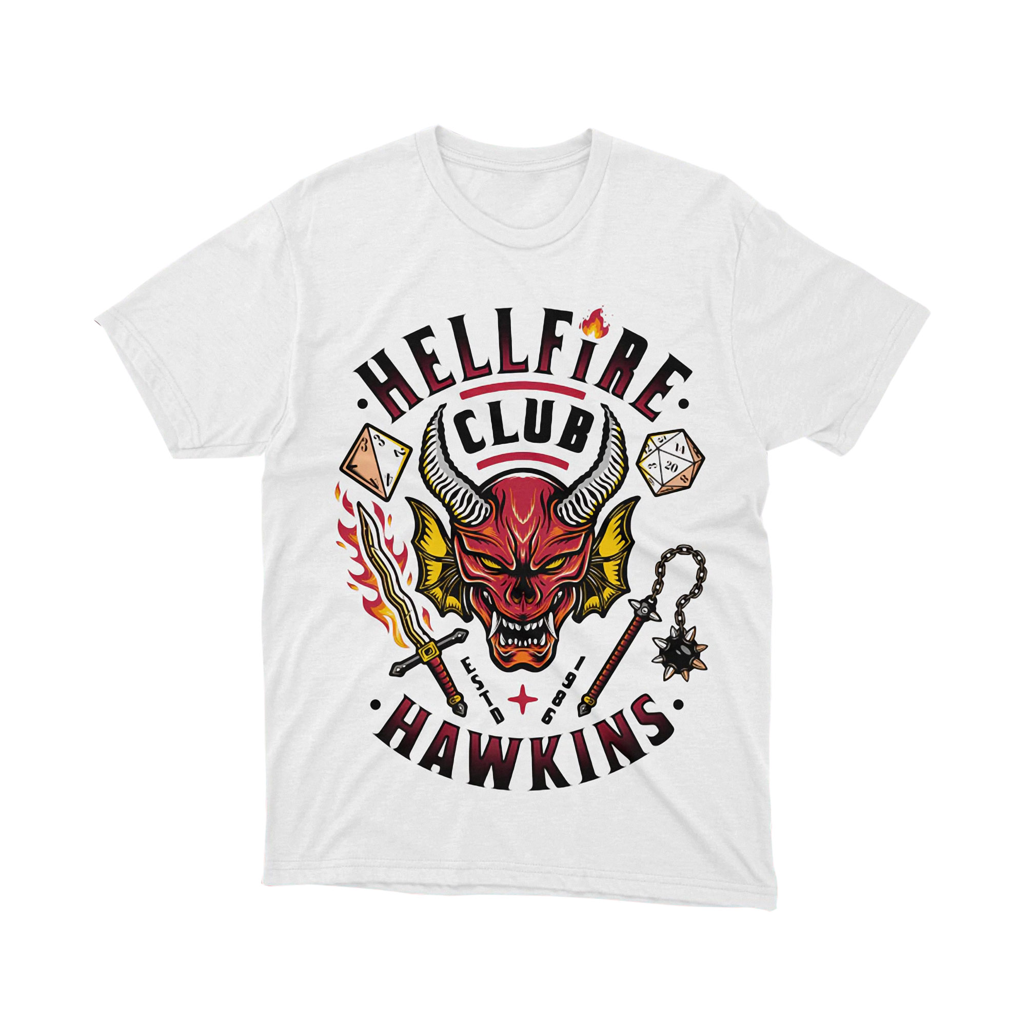 Hellfire Club Hawkins Demon Dice Parody Stranger Things T Shirt Red White Unisex